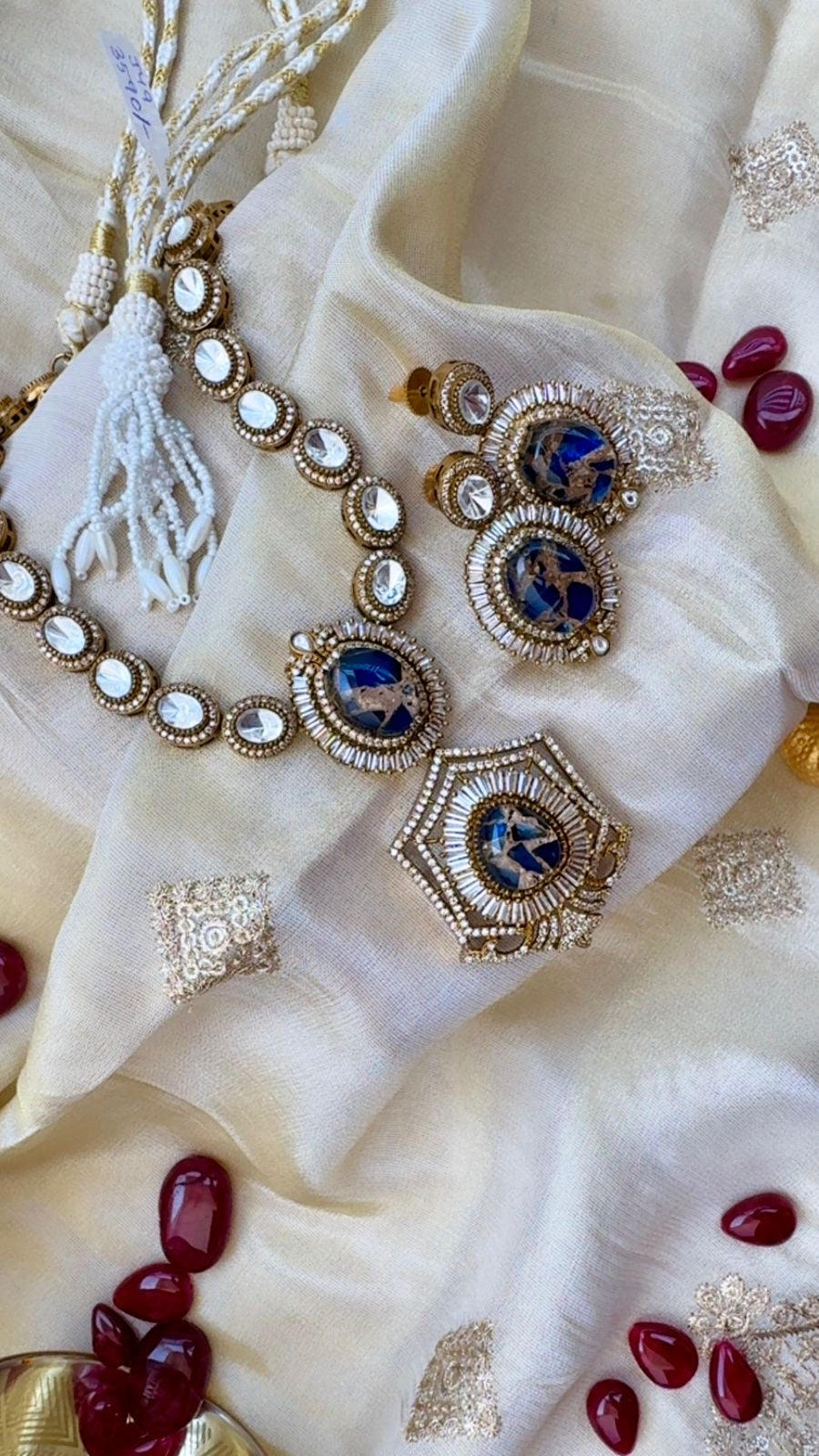 Royal Blue Kundan Necklace Set with Earrings Wedding & Festive Jewelry Reyshaa