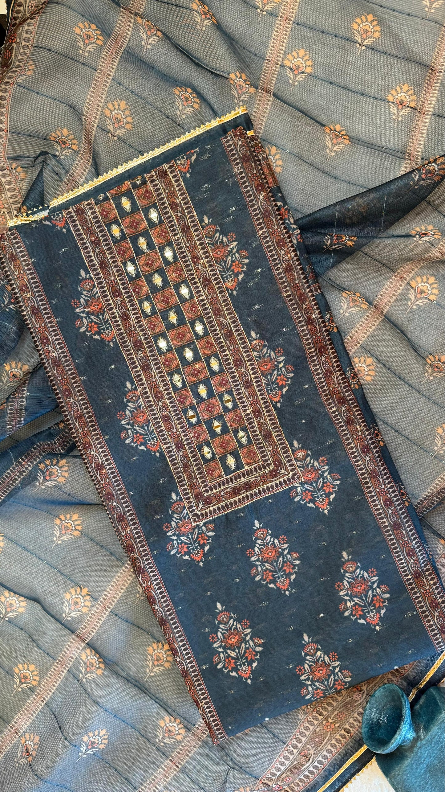 Women Maheshwari Embroidered Ethnic Print Suit Dress Material