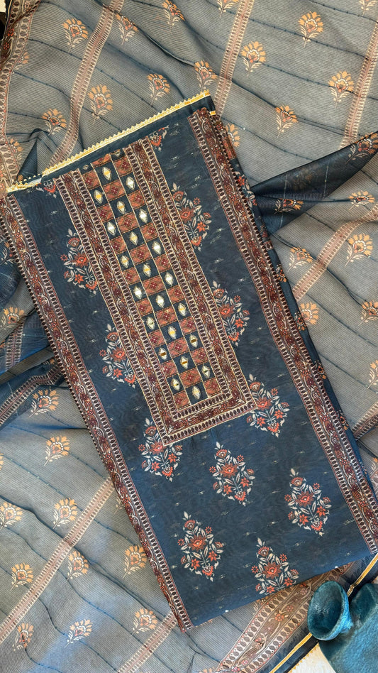 Women Maheshwari Embroidered Ethnic Print Suit Dress Material