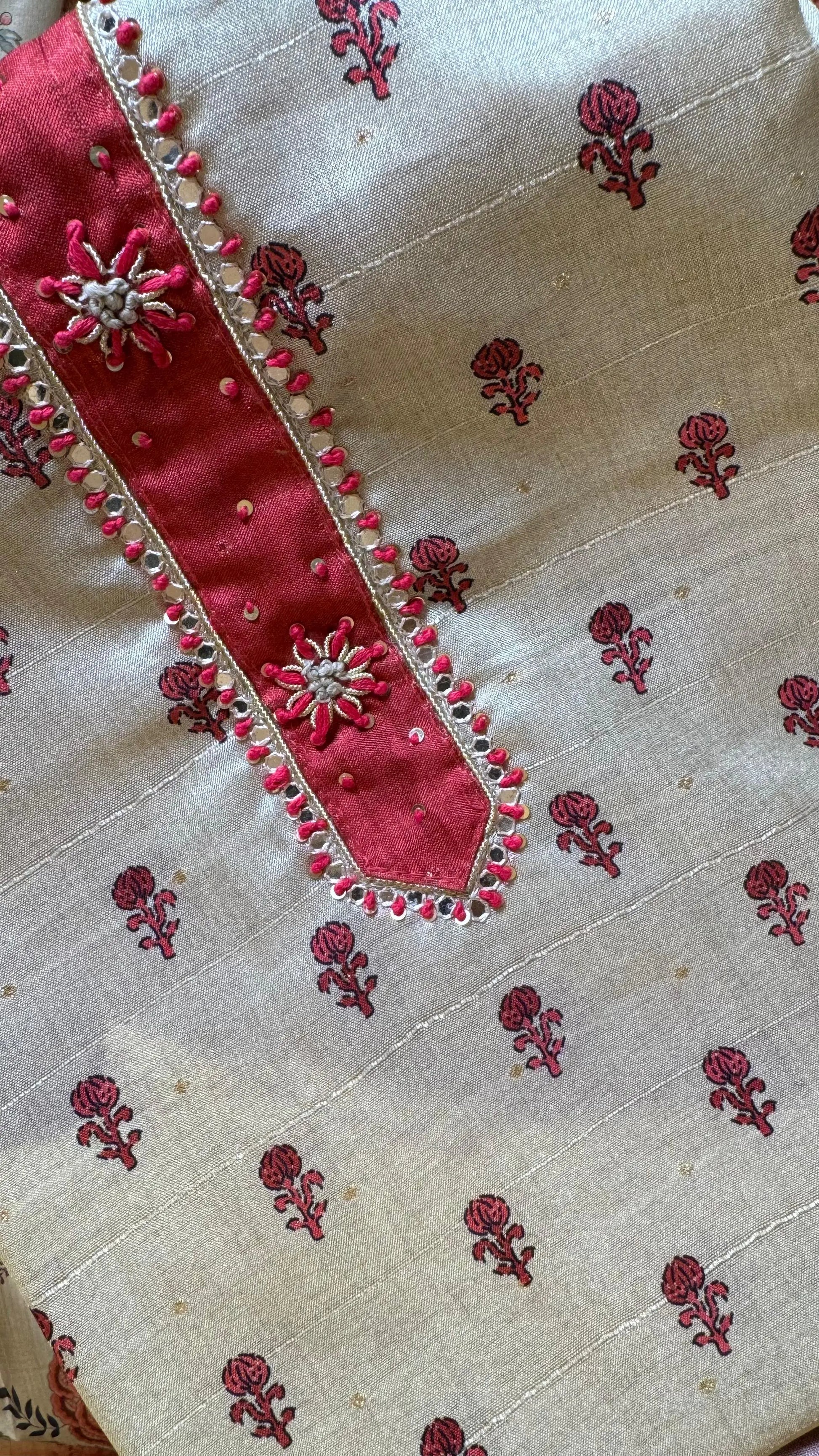 Women Handloom Tussar With Block Printing Silk Suit Dress Material Reyshaa