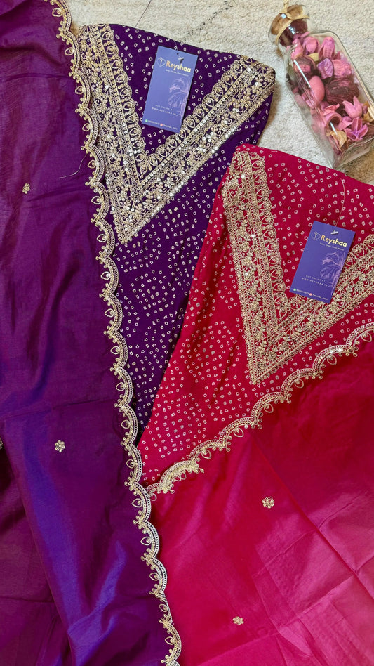 Bandhani Print V Neck Modal Suit Dress Material