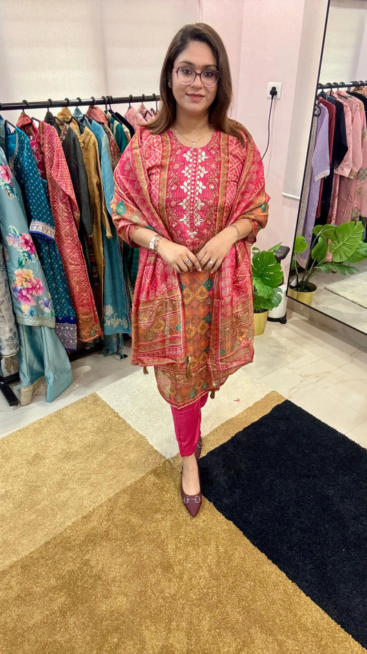 Women Pure Tissue Silk Karachi Print Readymade Suit Set Reyshaa