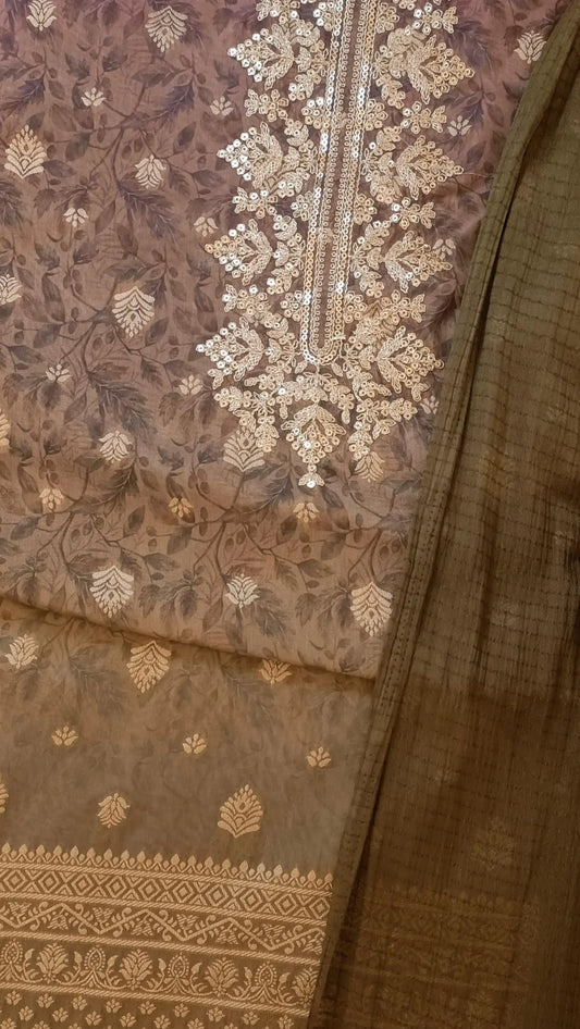 Women Organza Ombre Silk Banarasi Weave Suit Dress Material