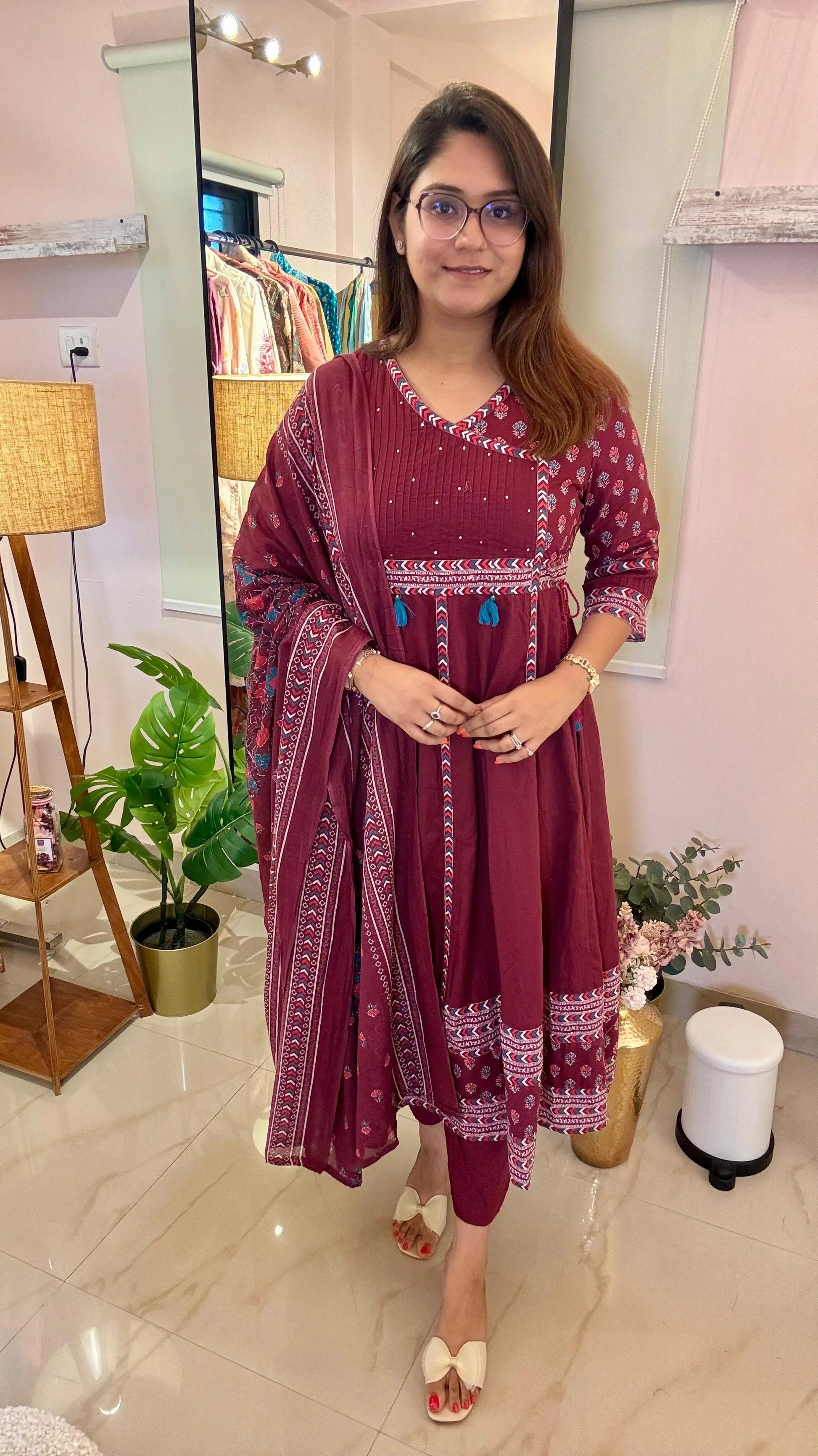 Women Cotton Anarkali Readymade Suit Set Reyshaa