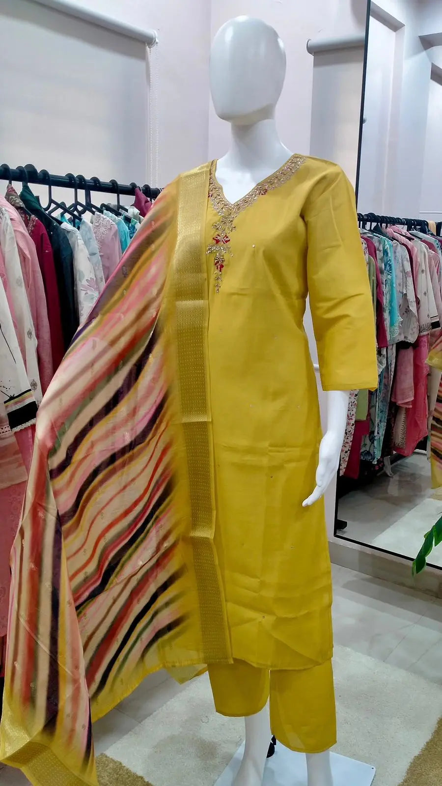 Women Muslin Handwork Embroidery Readymade Suit Set