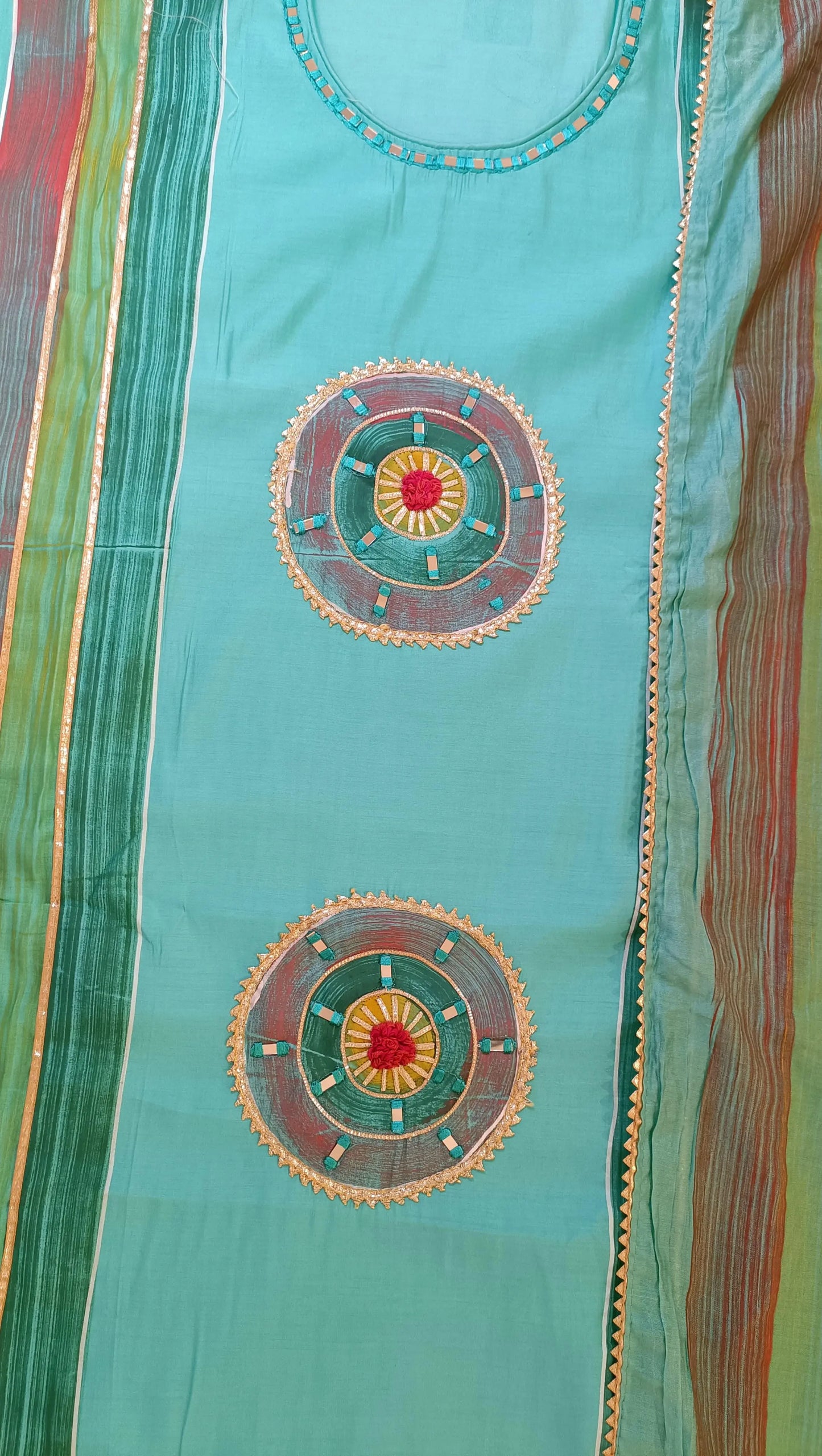 Women Cotton Hand Painted and Mirror Embroidered Suit Dress Material