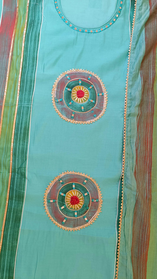 Women Cotton Hand Painted and Mirror Embroidered Suit Dress Material