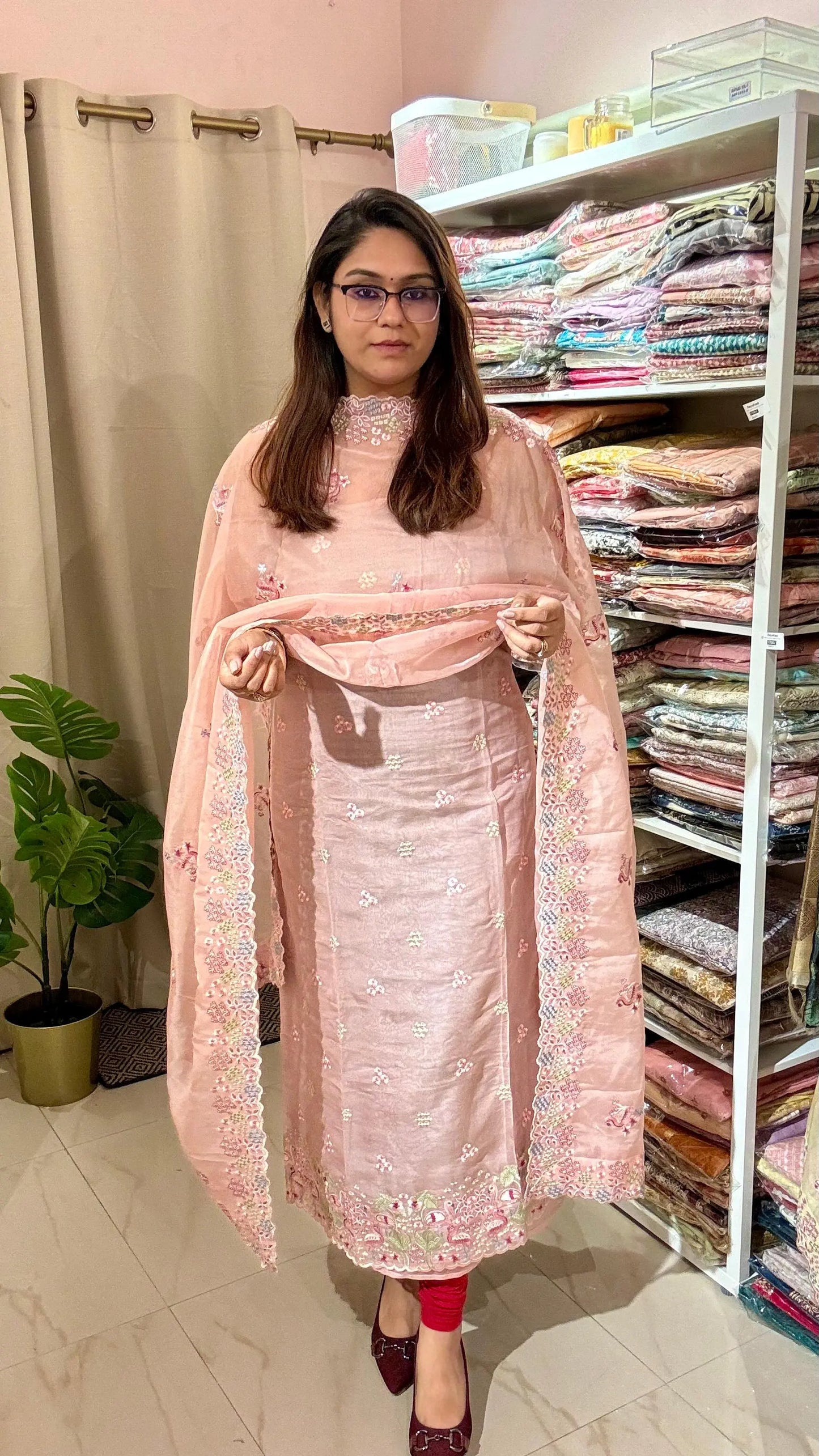 Women Premium Organza Silk Embroidered Designer Suit Dress Material