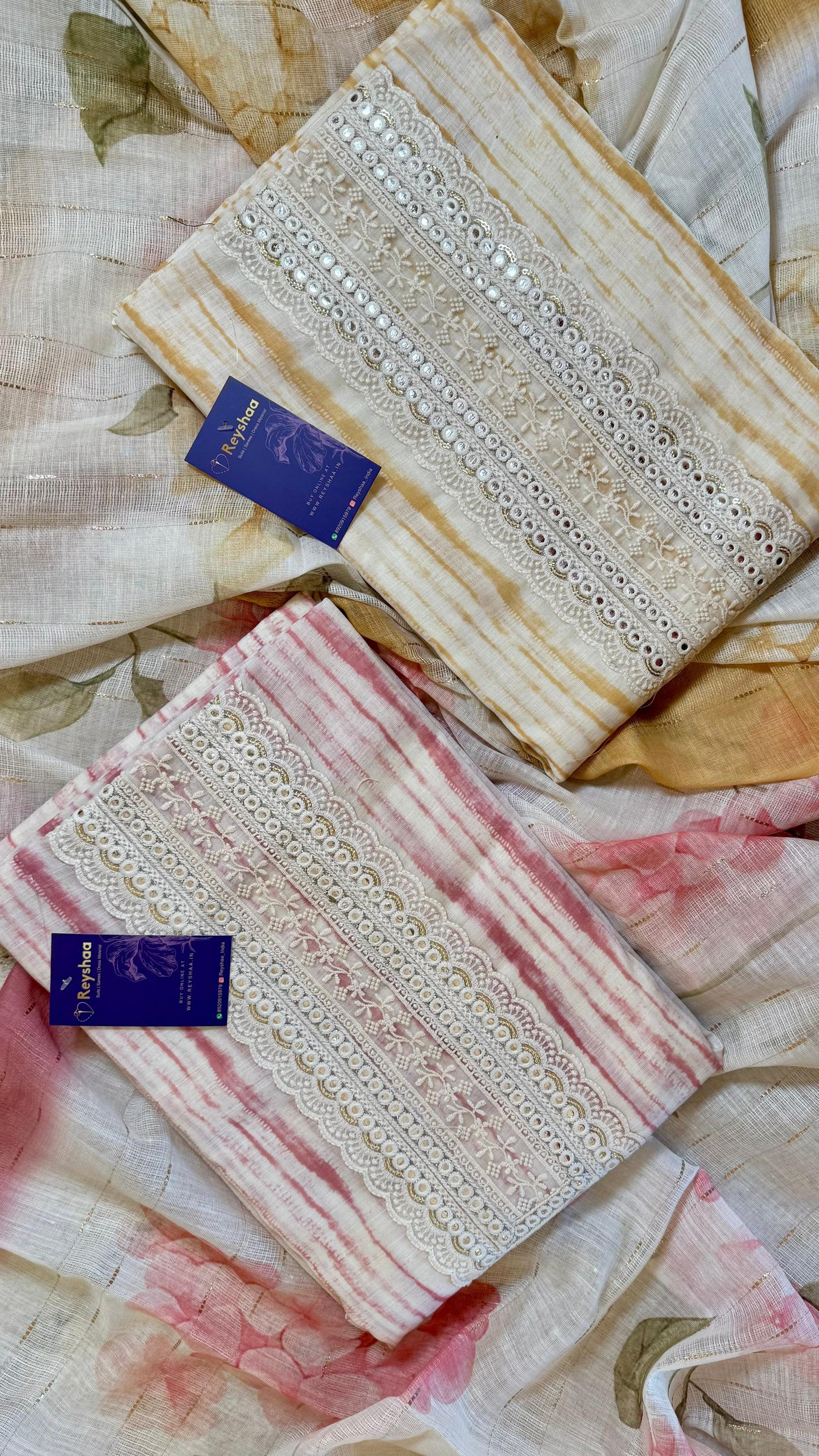 Women Linen With Crochet Neck Suit Dress Material
