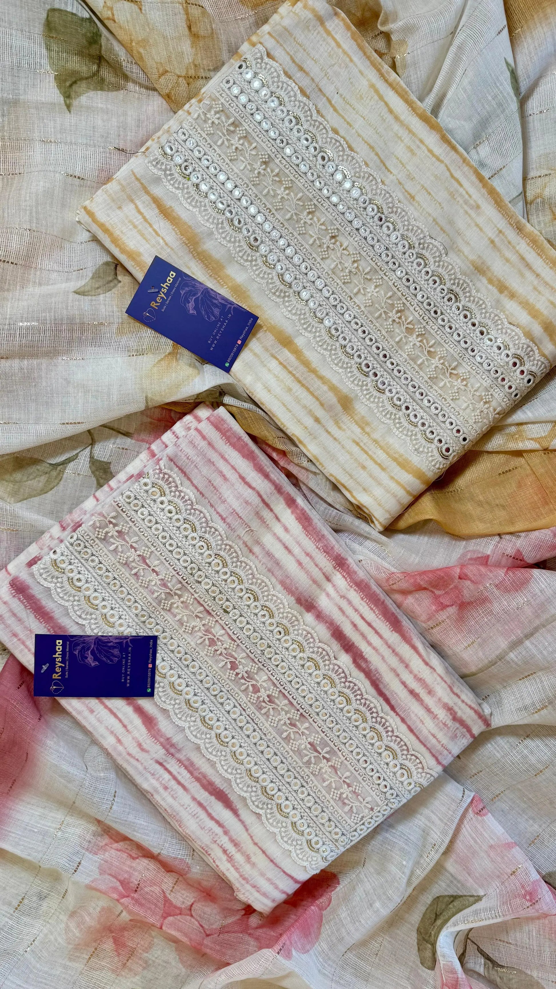 Women Linen With Crochet Neck Suit Dress Material Reyshaa