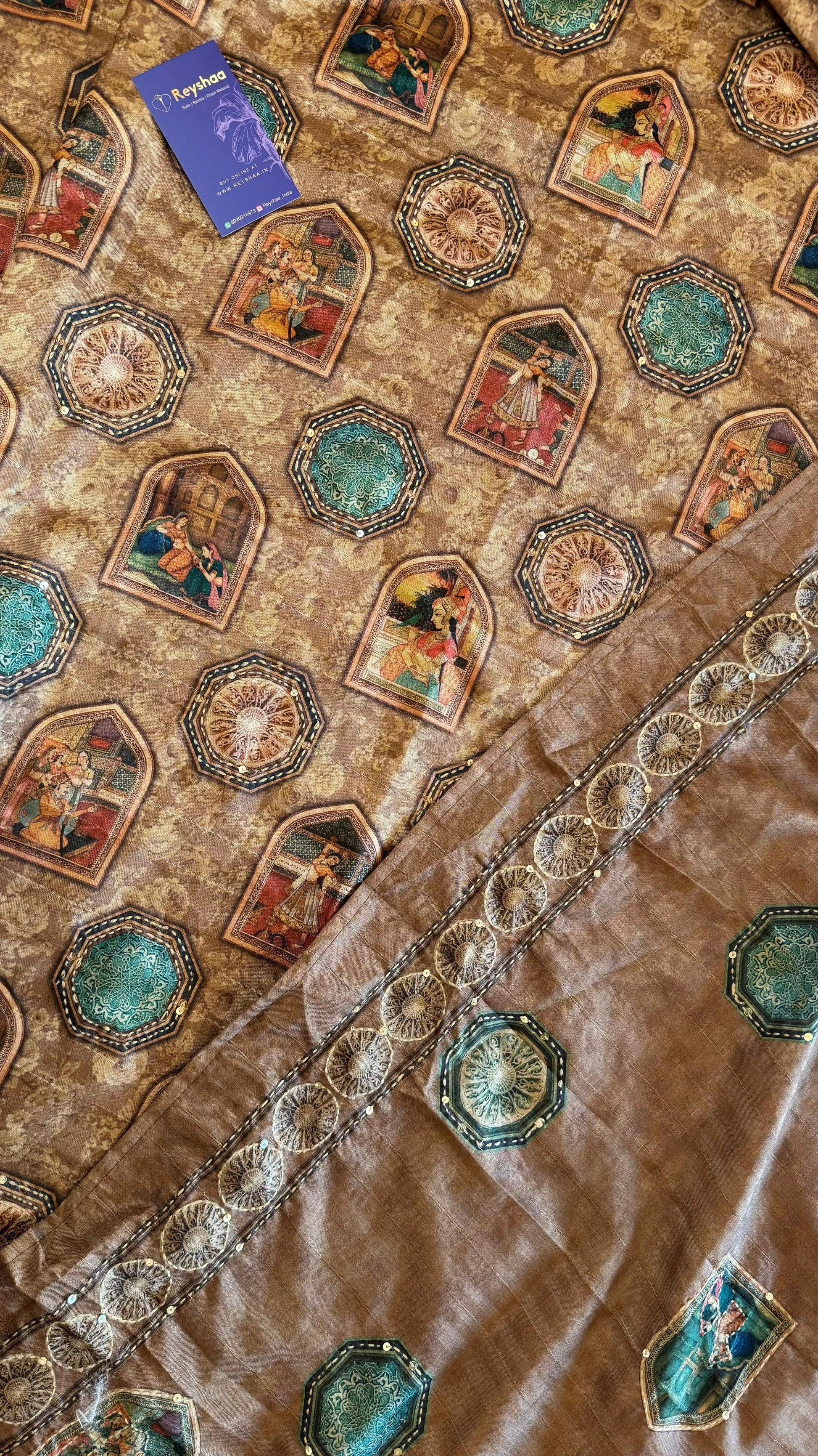 Women Madhubani Art Kantha Embroidery Tussar Silk Suit Dress Material Reyshaa