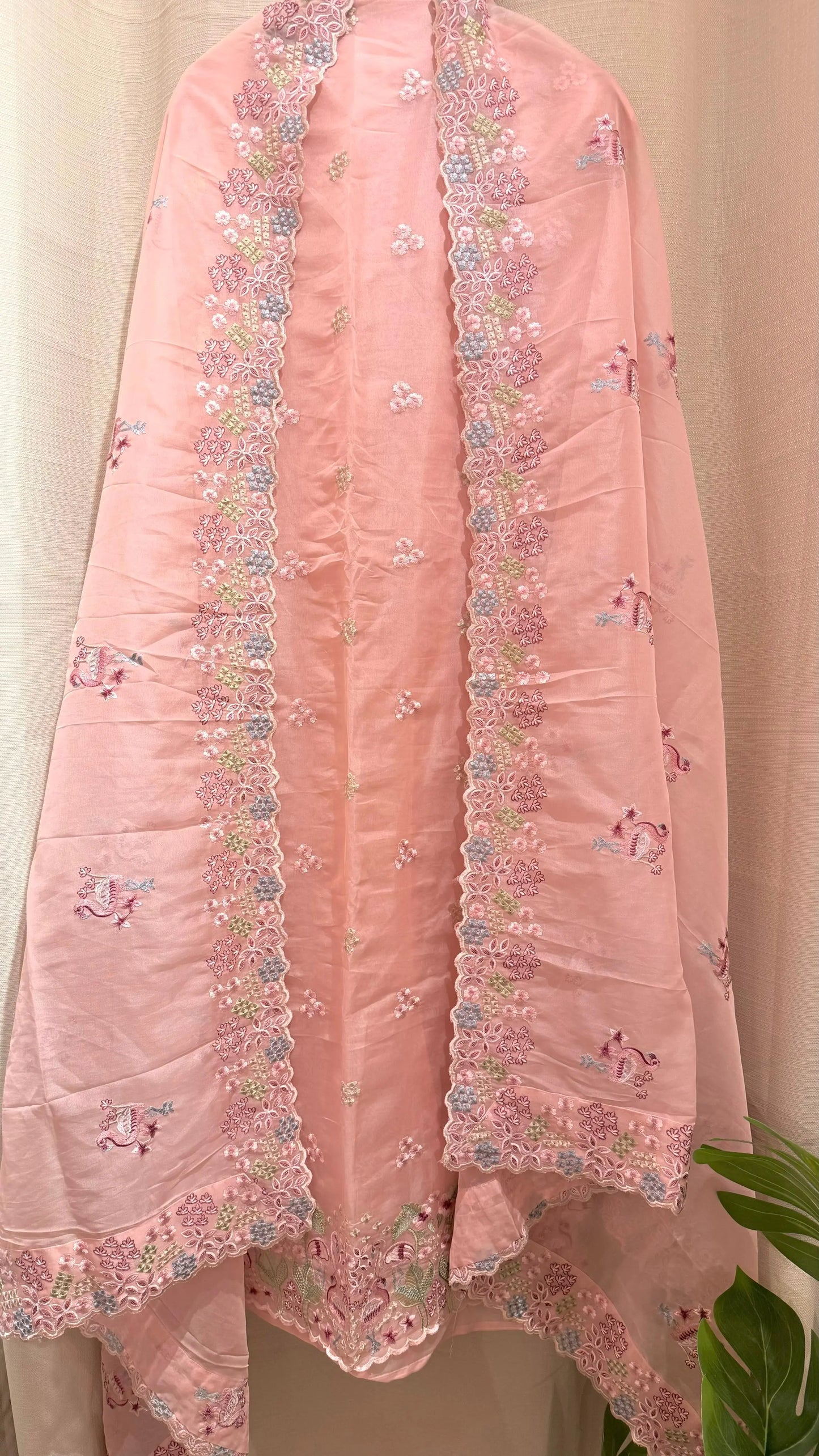 Women Premium Organza Silk Embroidered Designer Suit Dress Material