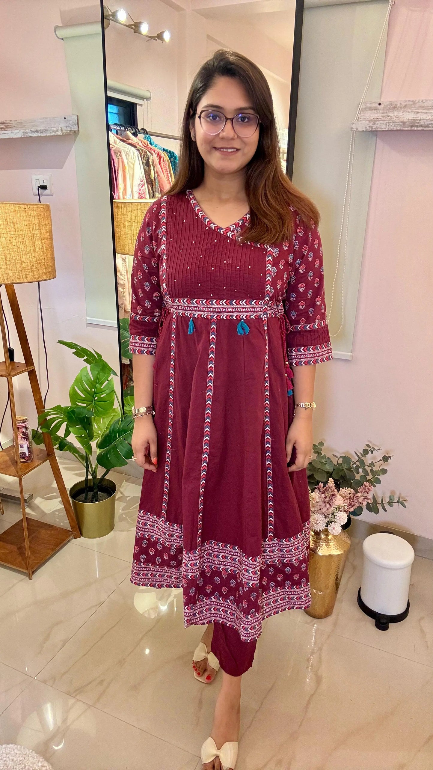 Women Cotton Anarkali Readymade Suit Set Reyshaa