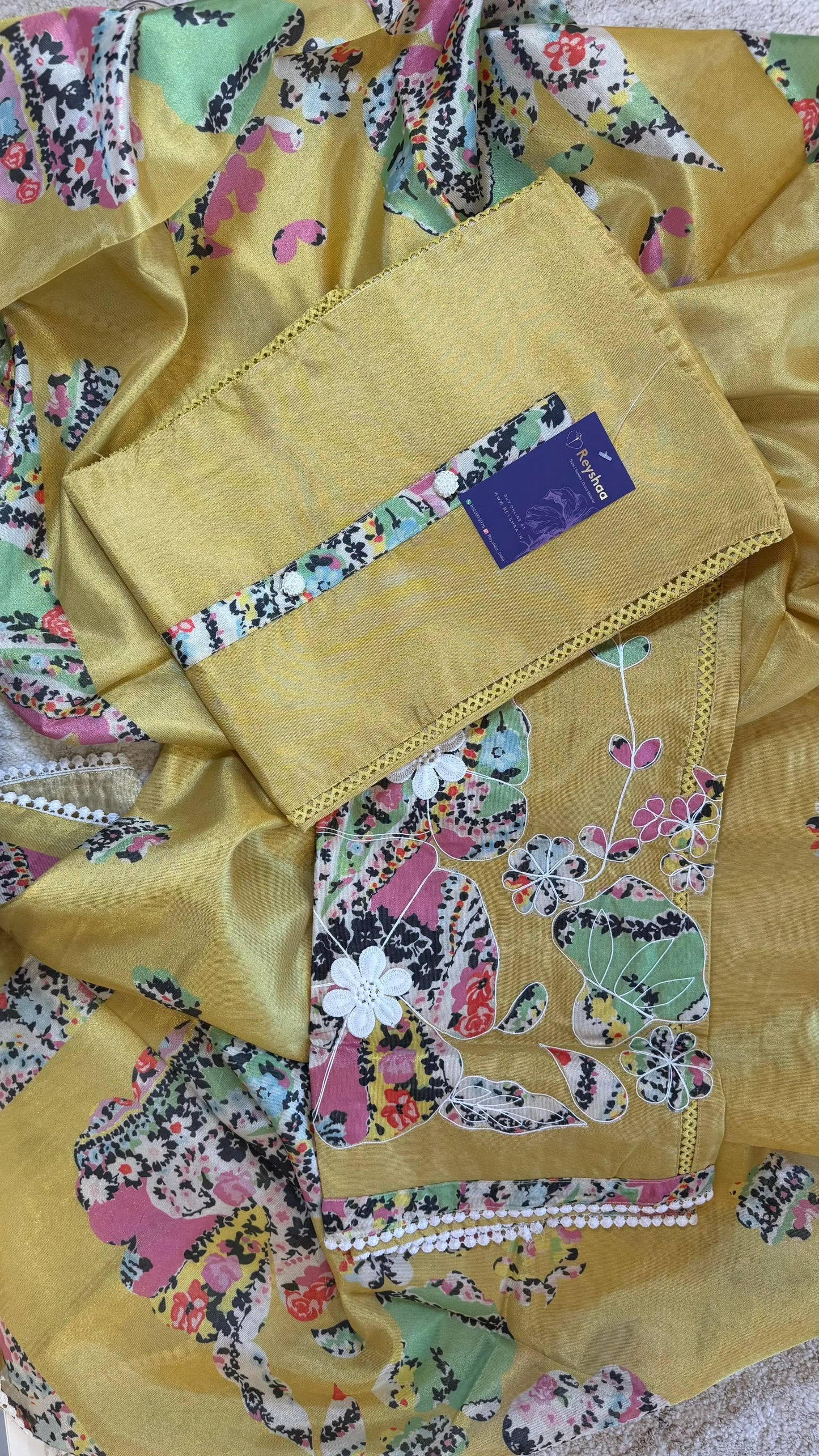 Women Maheshwari Silk Applique Work Suit Dress Material Reyshaa