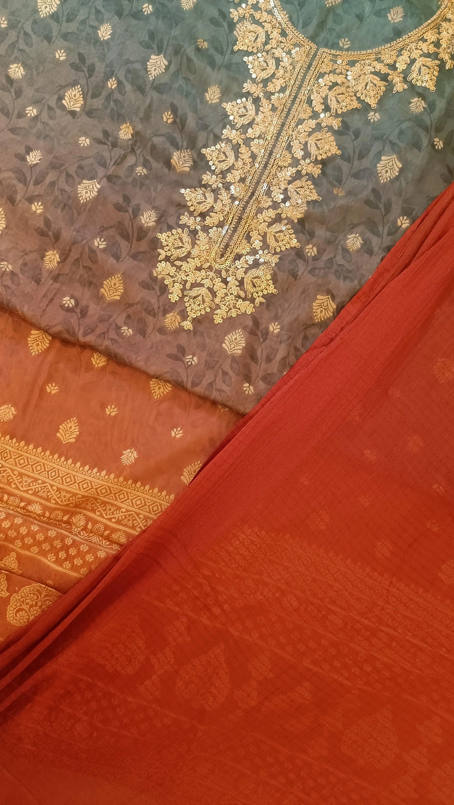 Women Organza Ombre Silk Banarasi Weave Suit Dress Material