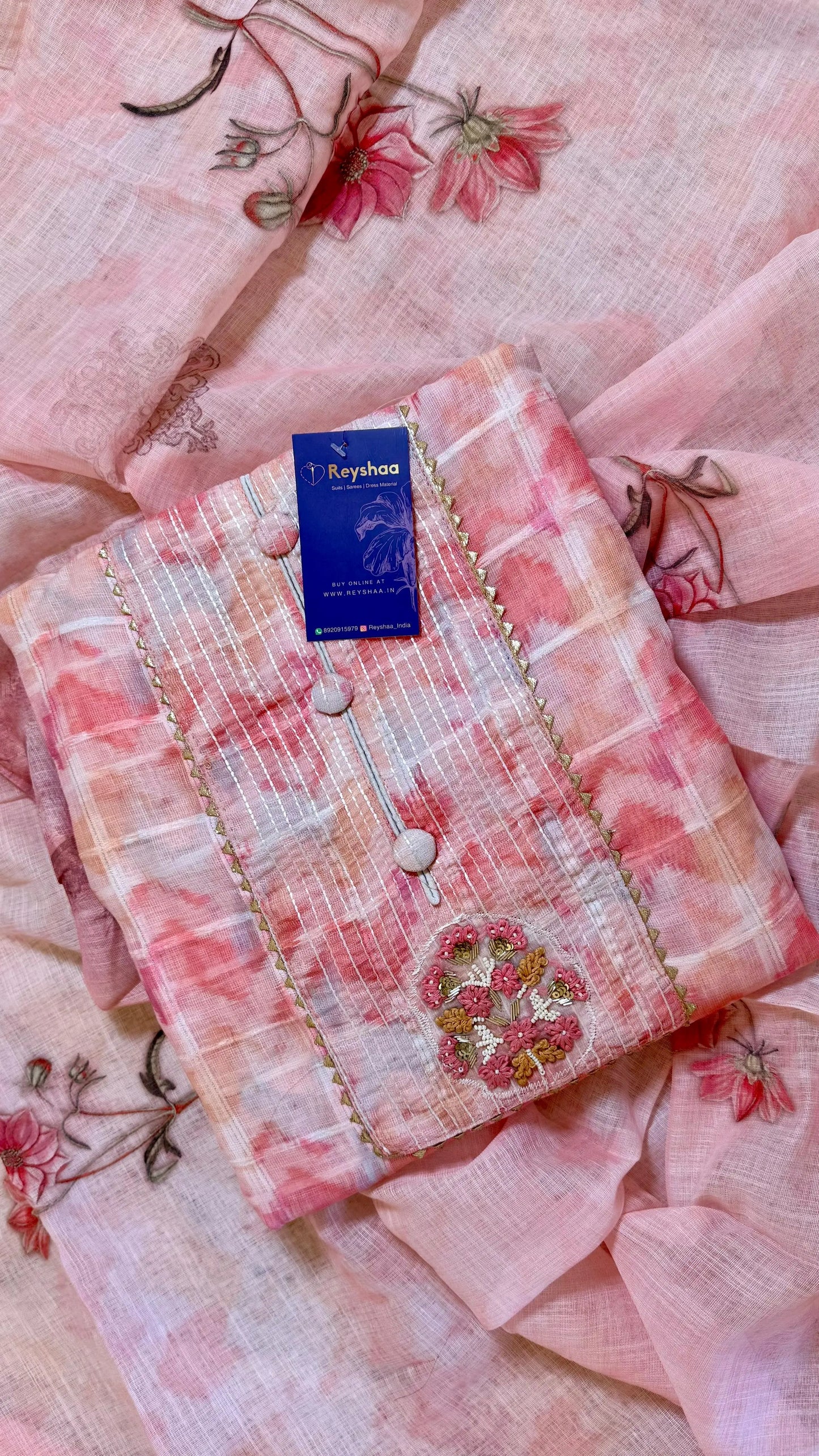 Women Elegant Floral Linen Cotton Suit Dress Material Reyshaa