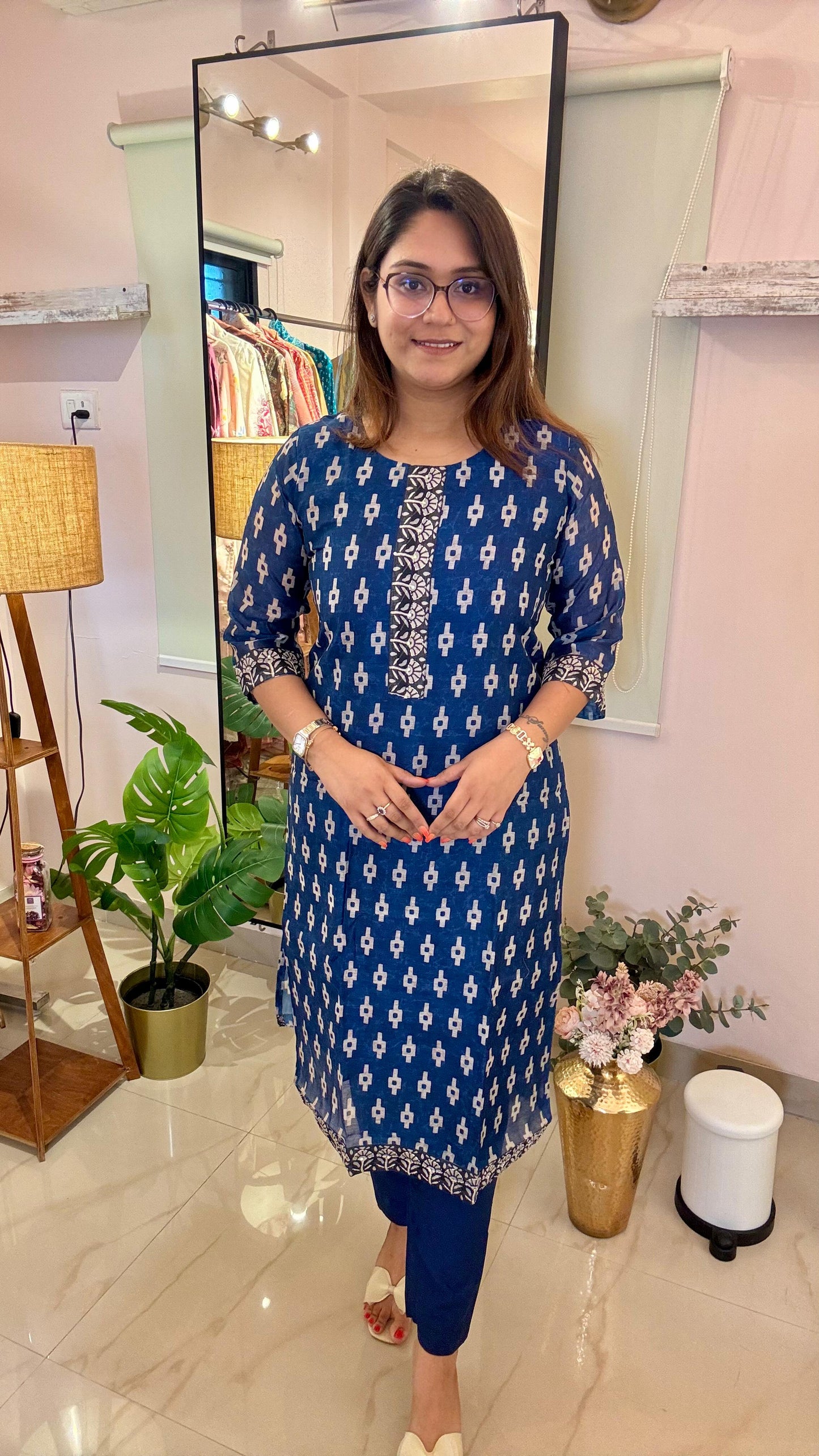 Women Dabu Handblock Printed Chanderi Readymade Suit Set