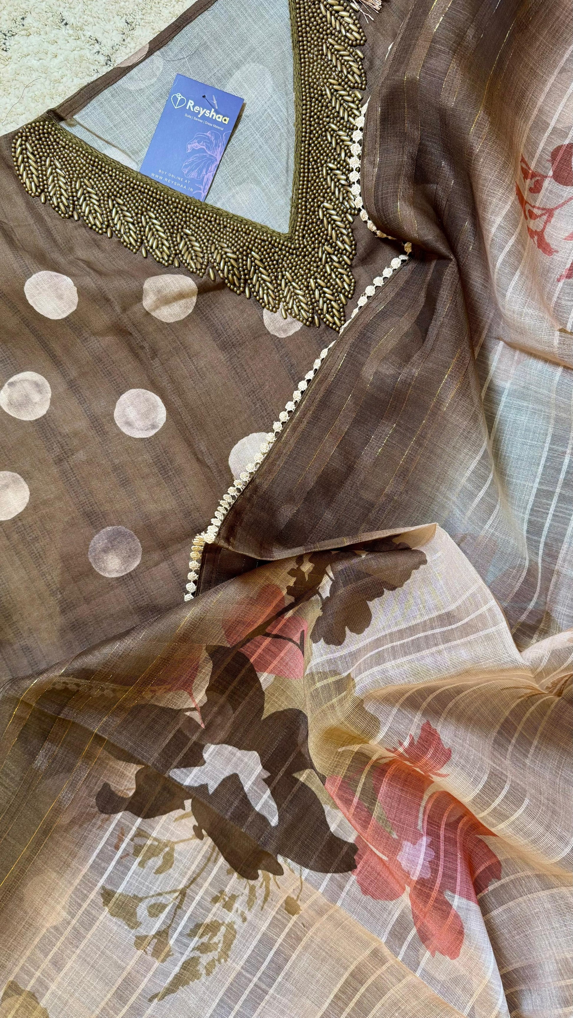 Women Maheshwari Cotton Polka Dot Print Suit Dress Material Reyshaa