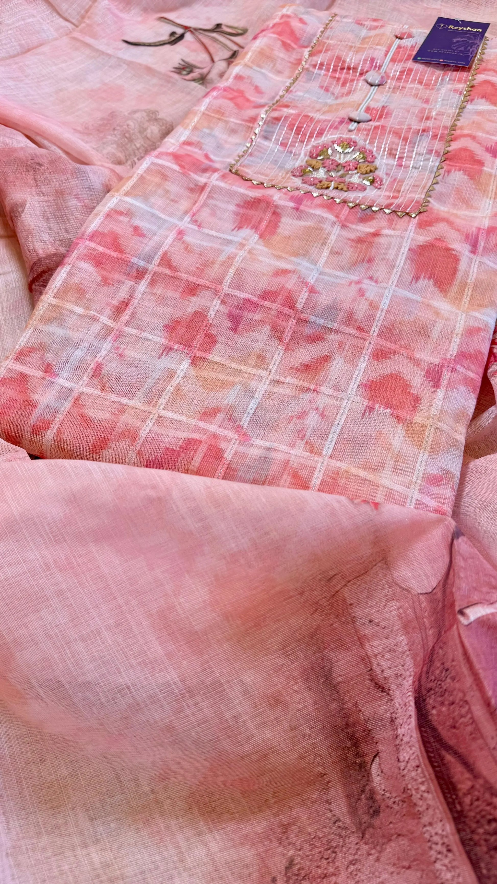 Women Elegant Floral Linen Cotton Suit Dress Material Reyshaa