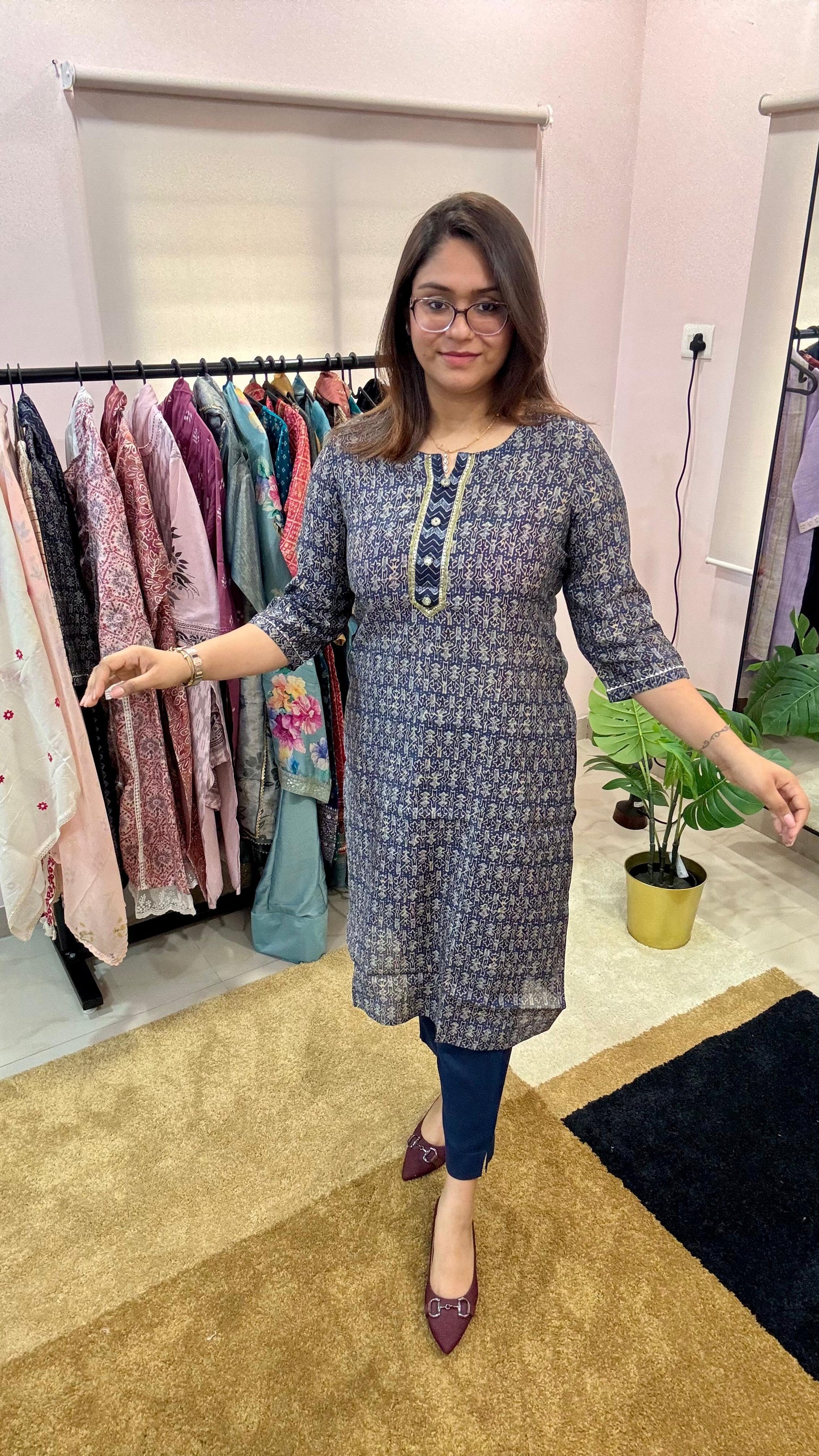 Women Pure Muslin Tribal Print Readymade Suit Set