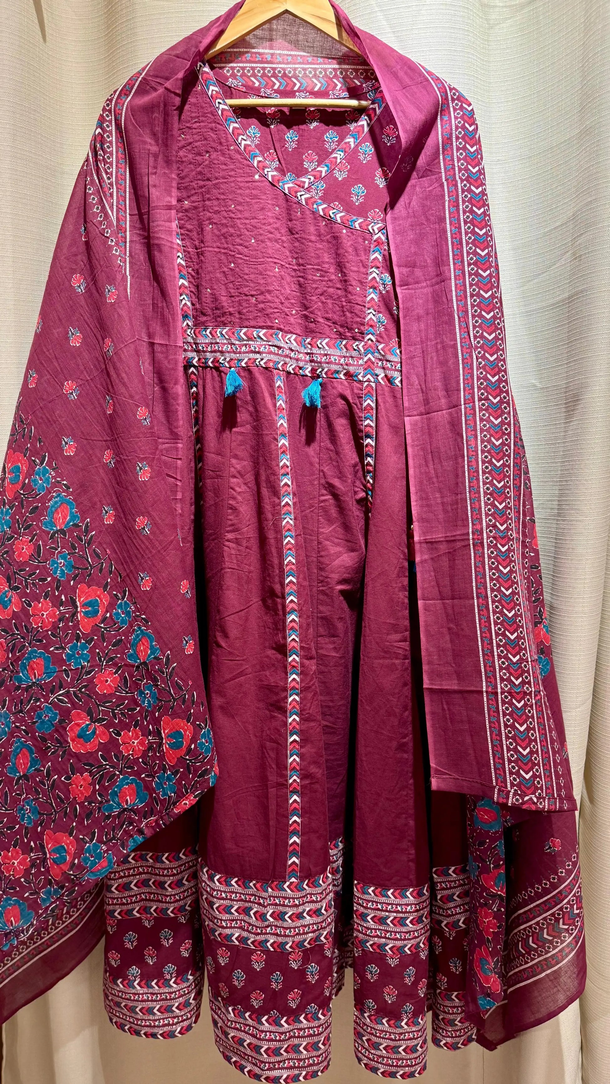 Women Cotton Anarkali Readymade Suit Set
