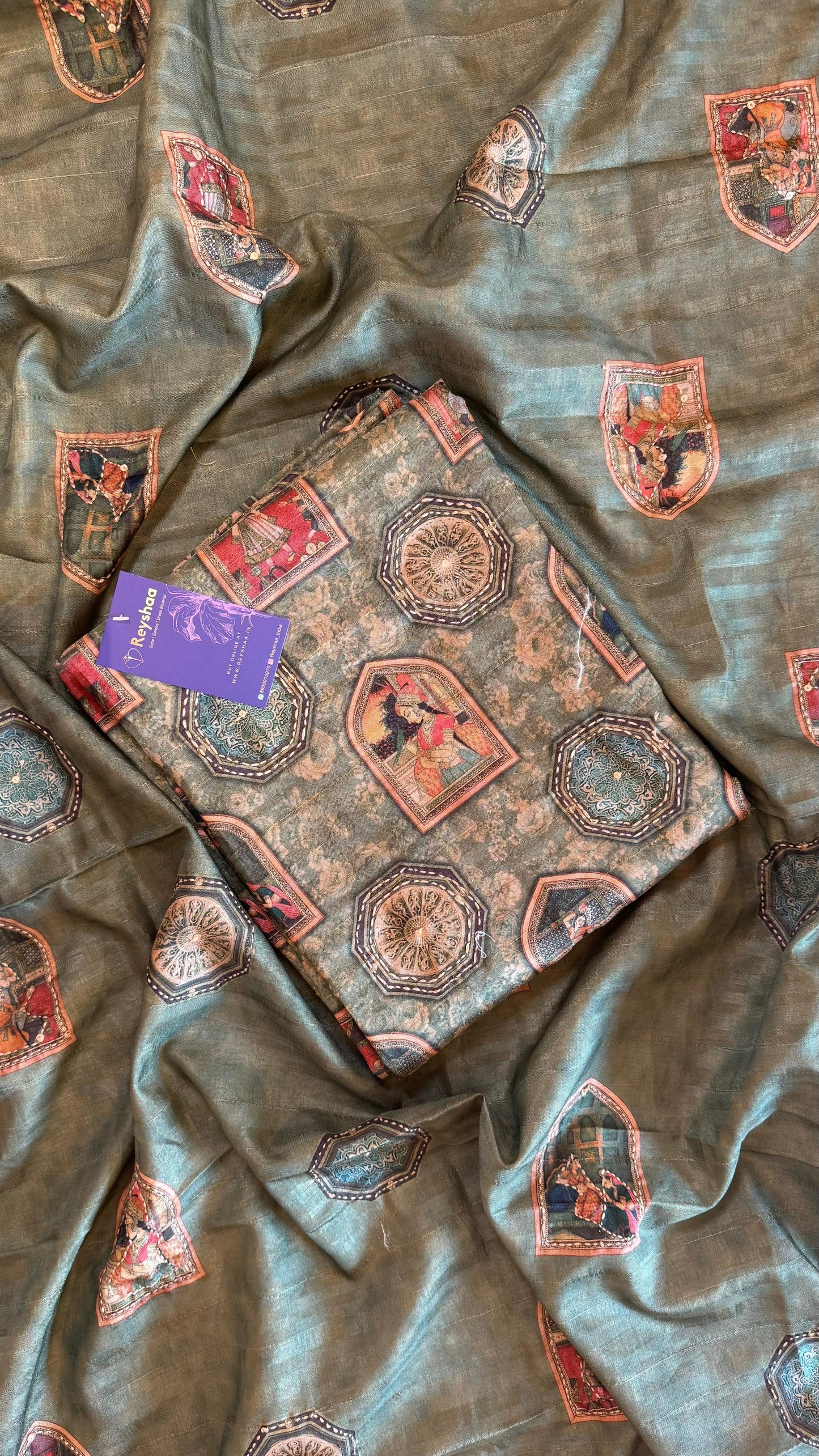 Women Madhubani Art Kantha Embroidery Tussar Silk Suit Dress Material Reyshaa