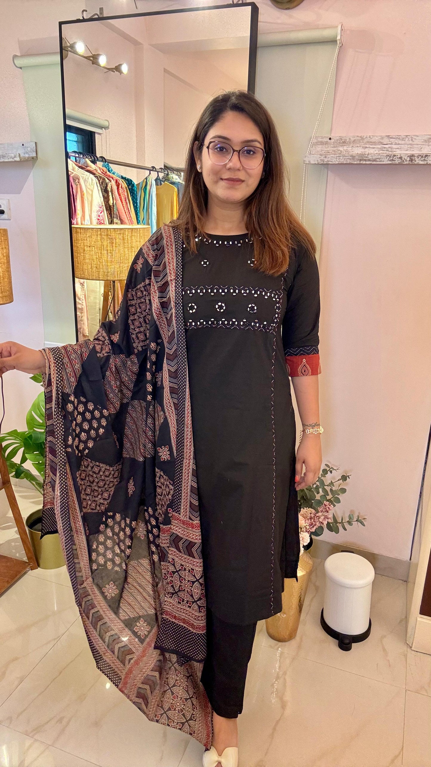 Women Mirror Work Readymade Suit Set