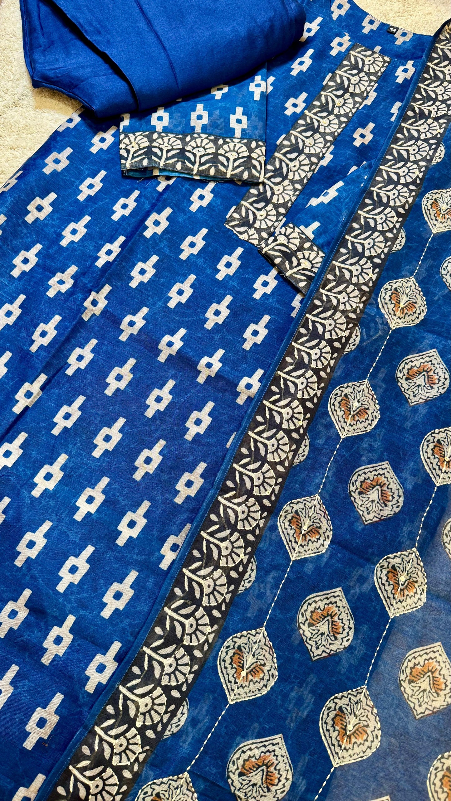 Women Dabu Handblock Printed Chanderi Readymade Suit Set