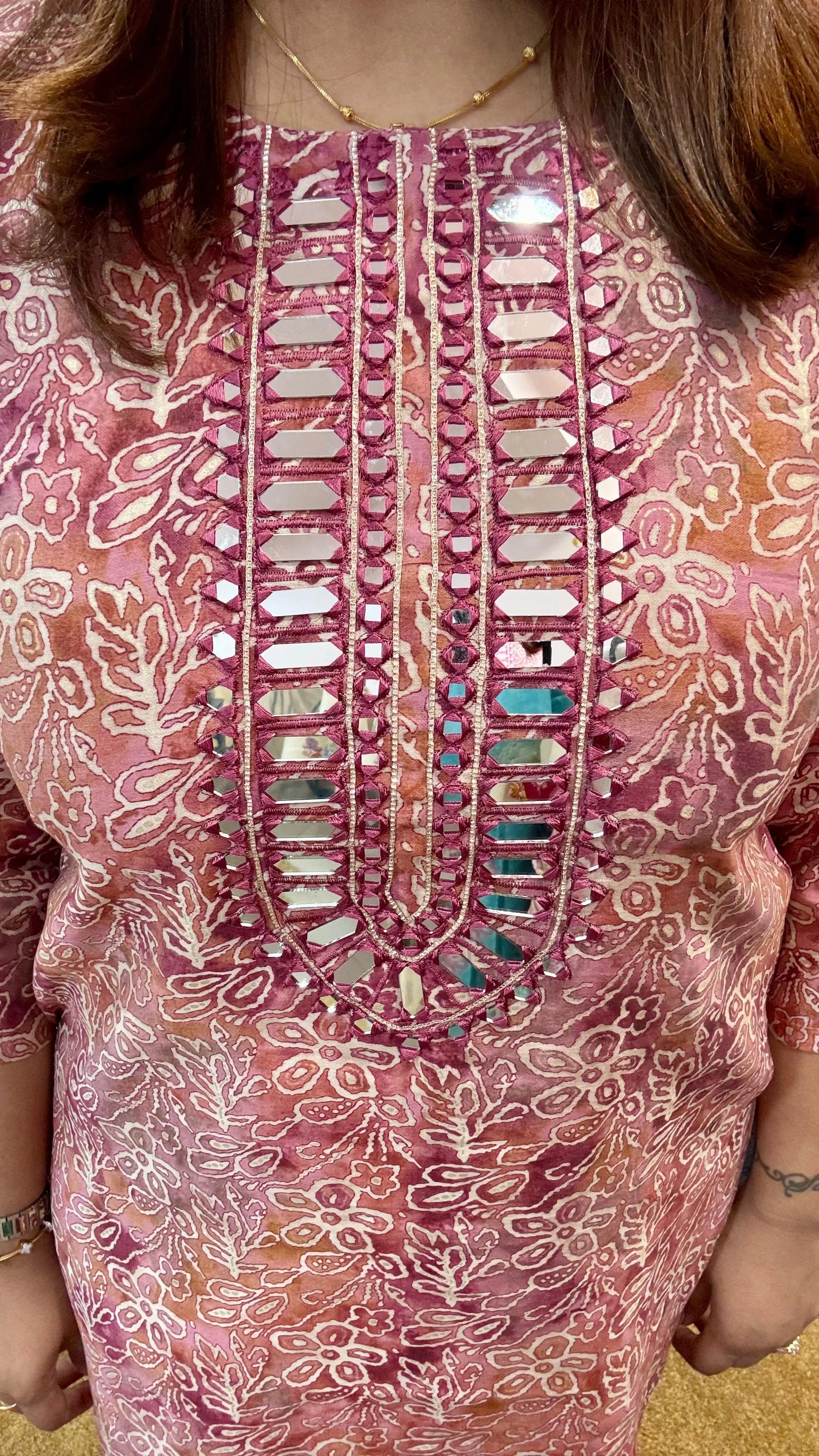 Women Pure Muslin With Real Mirror Work Readymade Suit Set Reyshaa