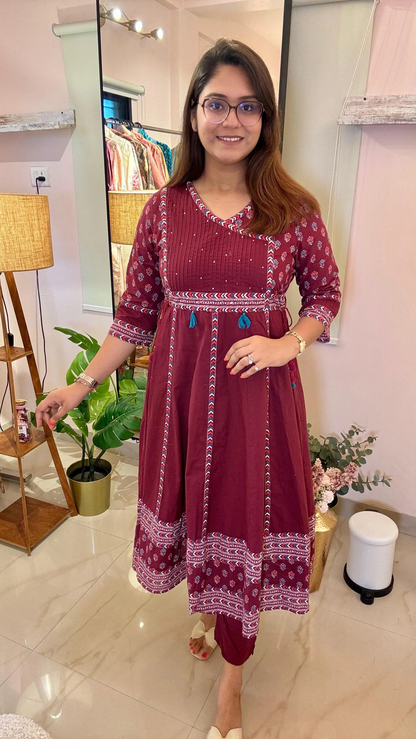 Women Cotton Anarkali Readymade Suit Set Reyshaa