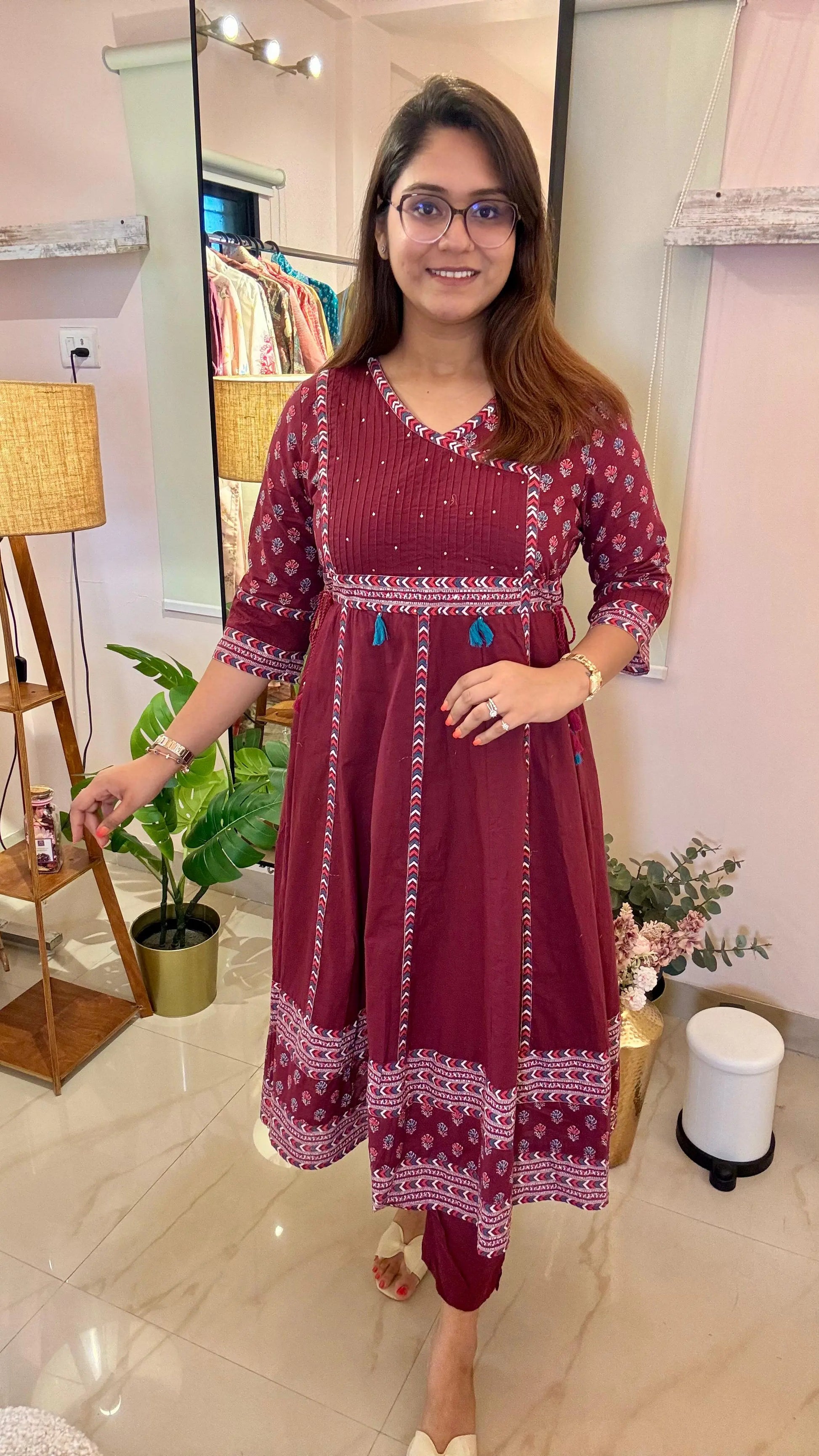 Women Cotton Anarkali Readymade Suit Set Reyshaa
