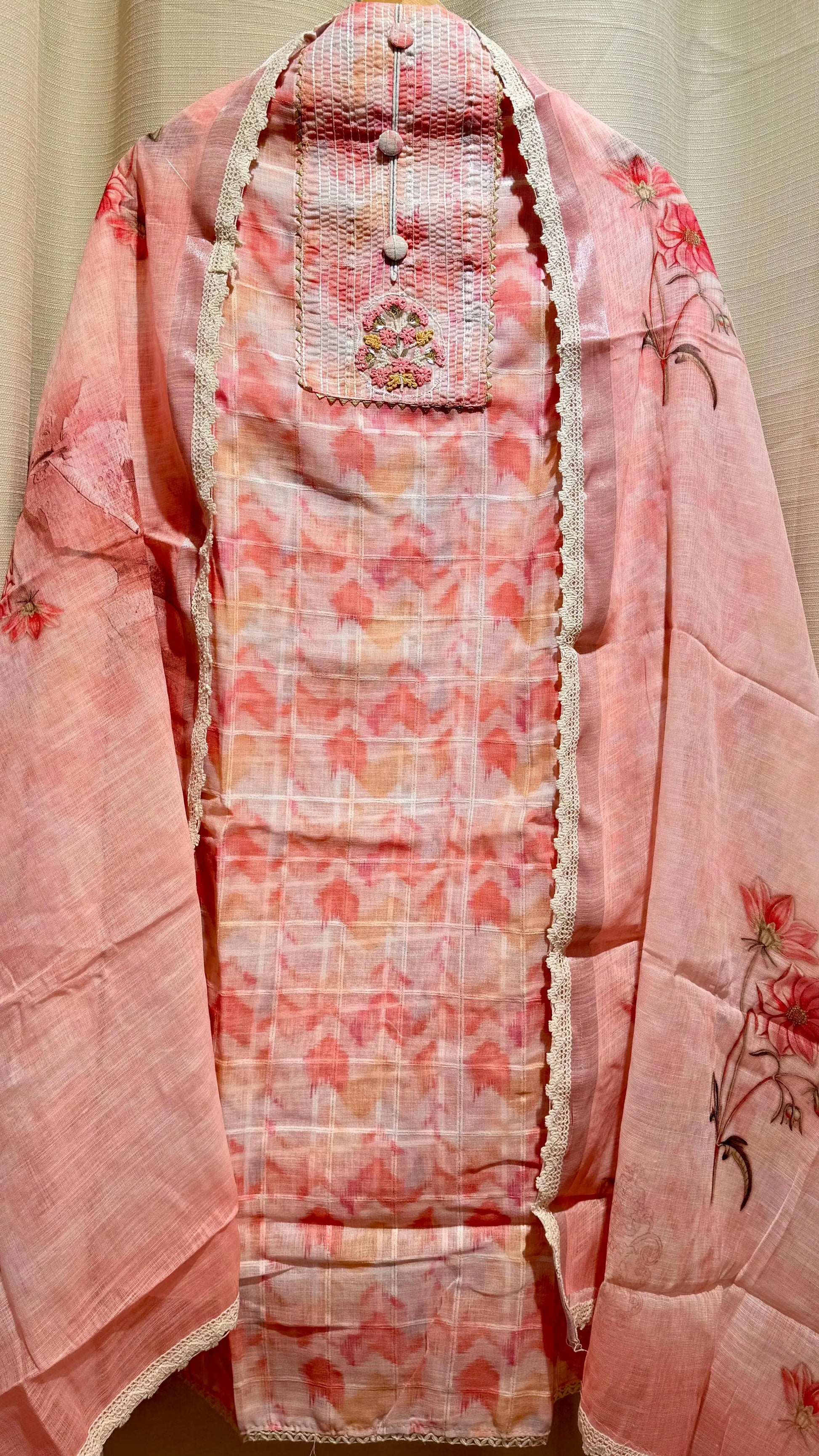 Women Elegant Floral Linen Cotton Suit Dress Material Reyshaa