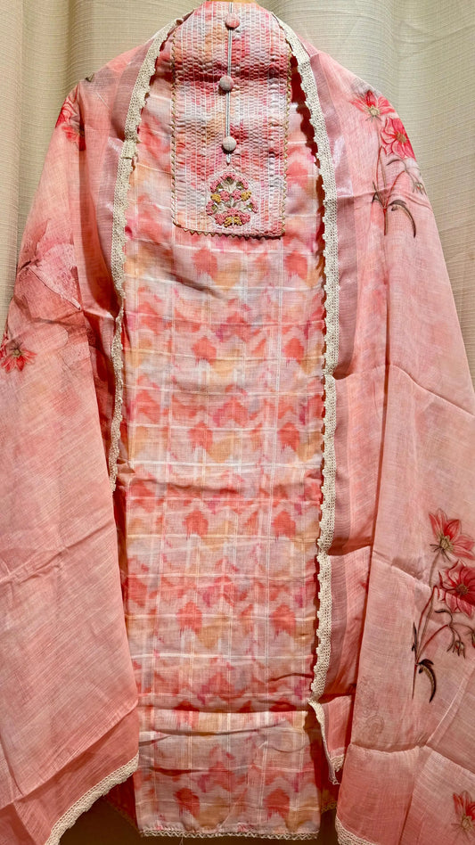 Women Elegant Floral Linen Cotton Suit Dress Material Reyshaa