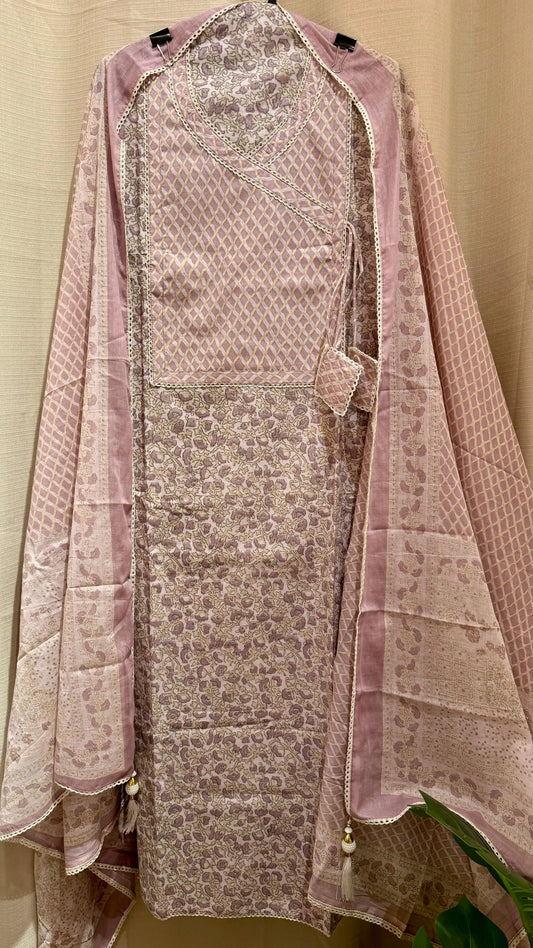 Women Cambric Cotton Printed Anrakha Suit Dress Material