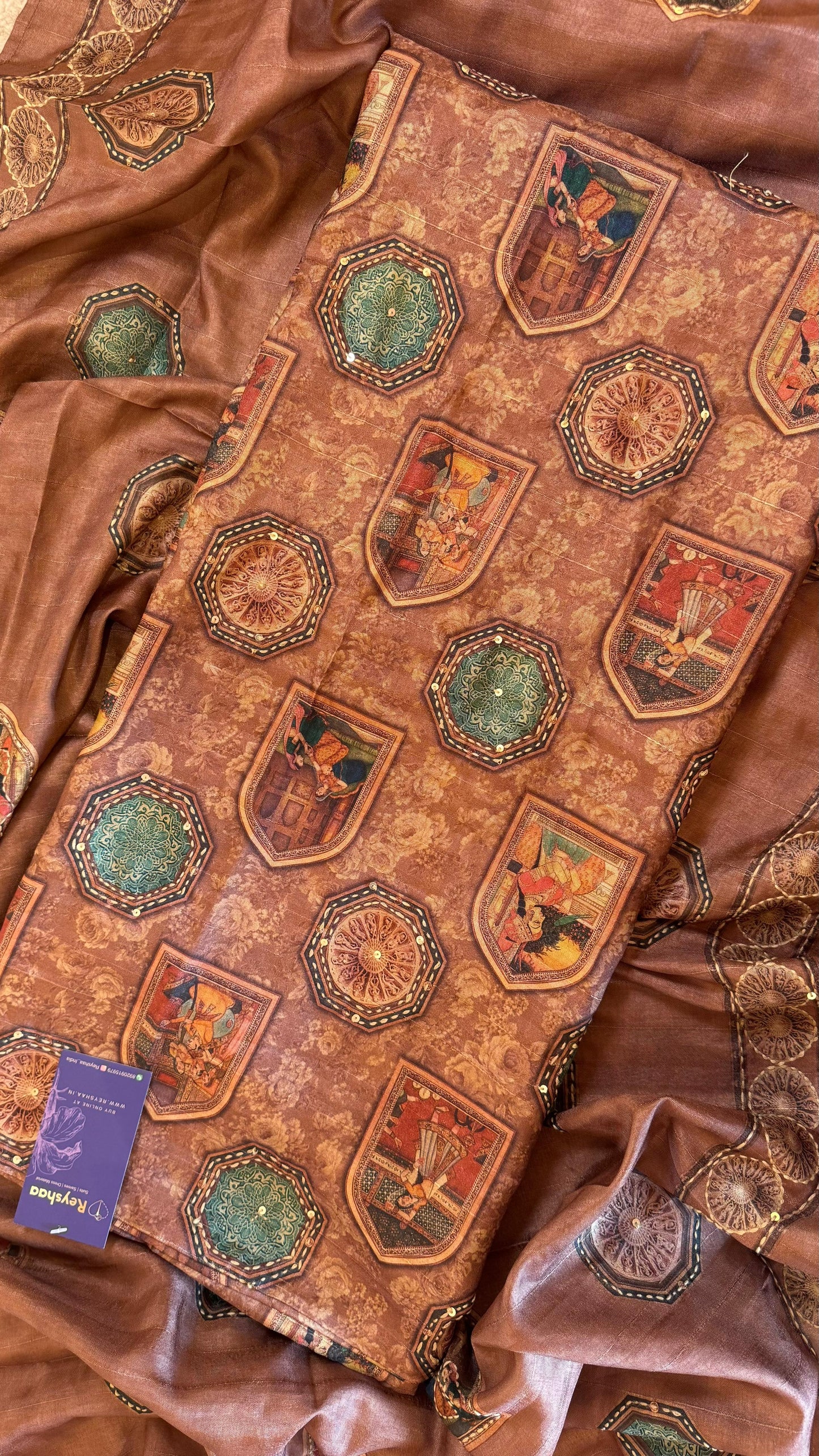 Women Madhubani Art Kantha Embroidery Tussar Silk Suit Dress Material Reyshaa