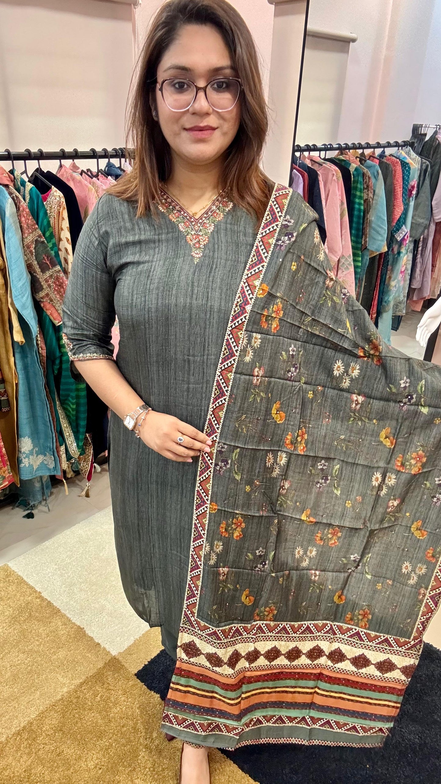 Women Pure Muslin Readymade Suit Set