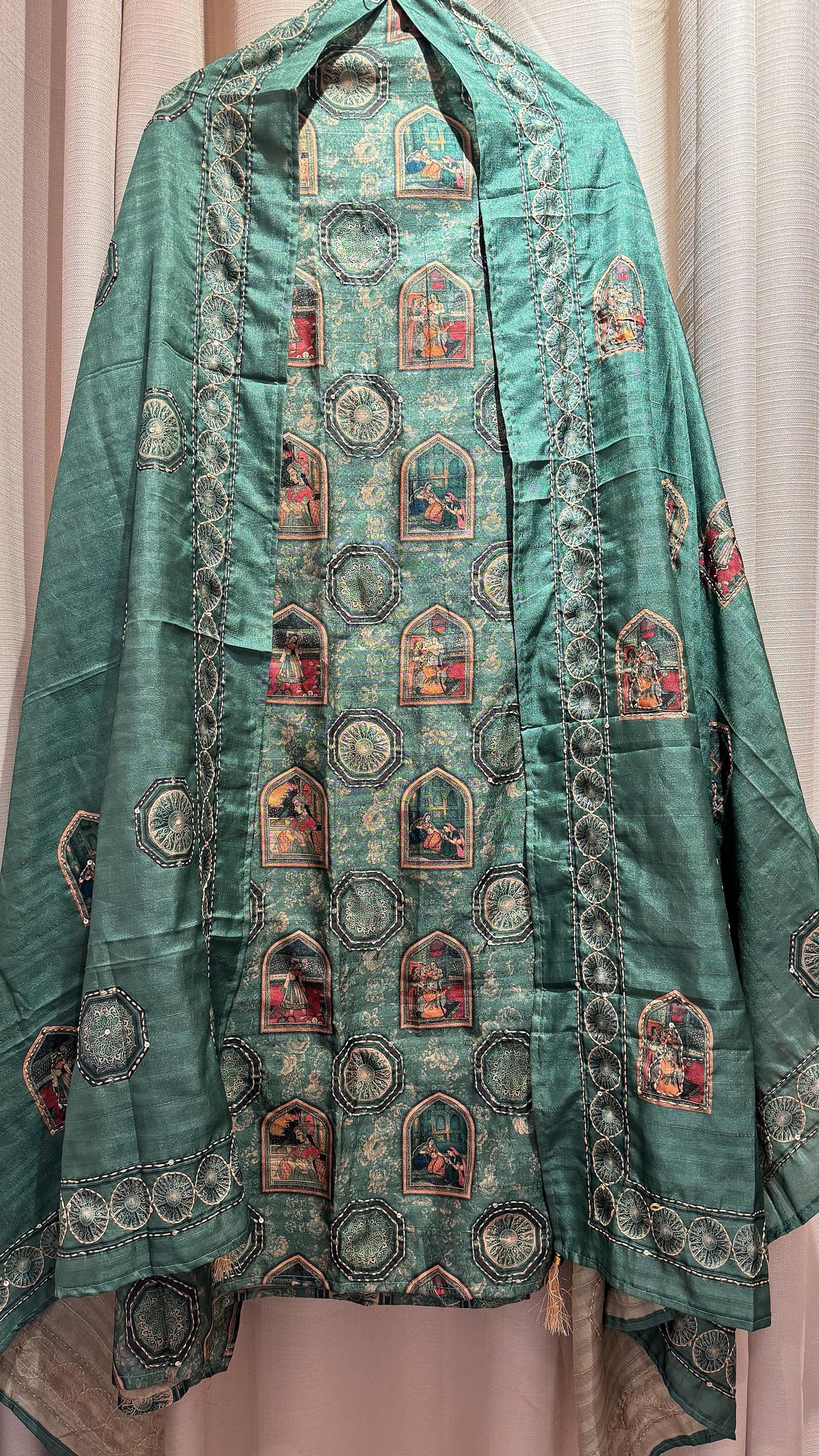 Women Madhubani Art Kantha Embroidery Tussar Silk Suit Dress Material Reyshaa