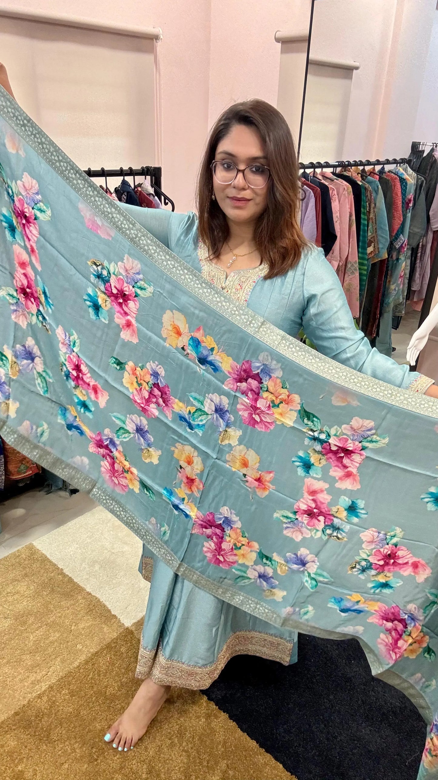 Women Raw Silk Readymade Suit Set Reyshaa
