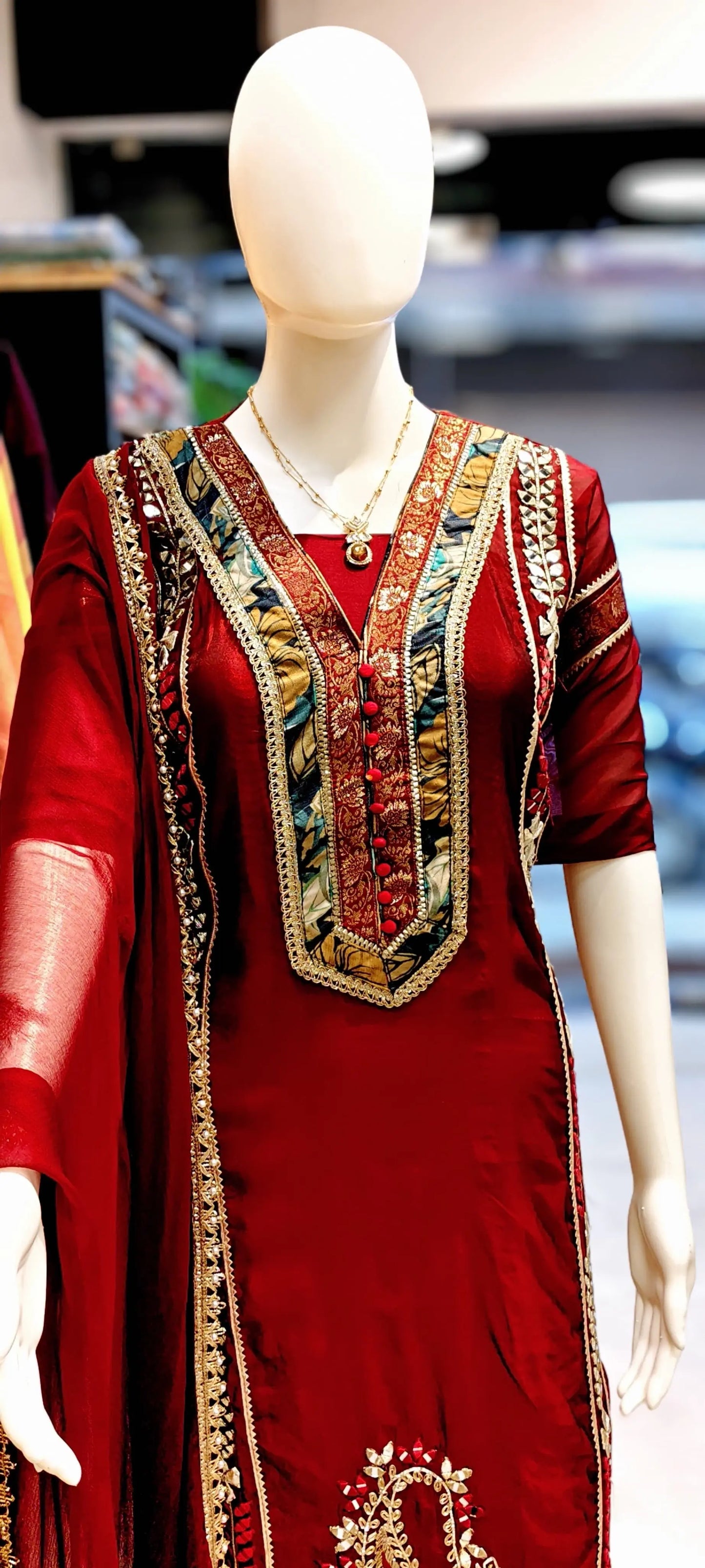 Maroon Regal Suit with Handcrafted Borders Reyshaa