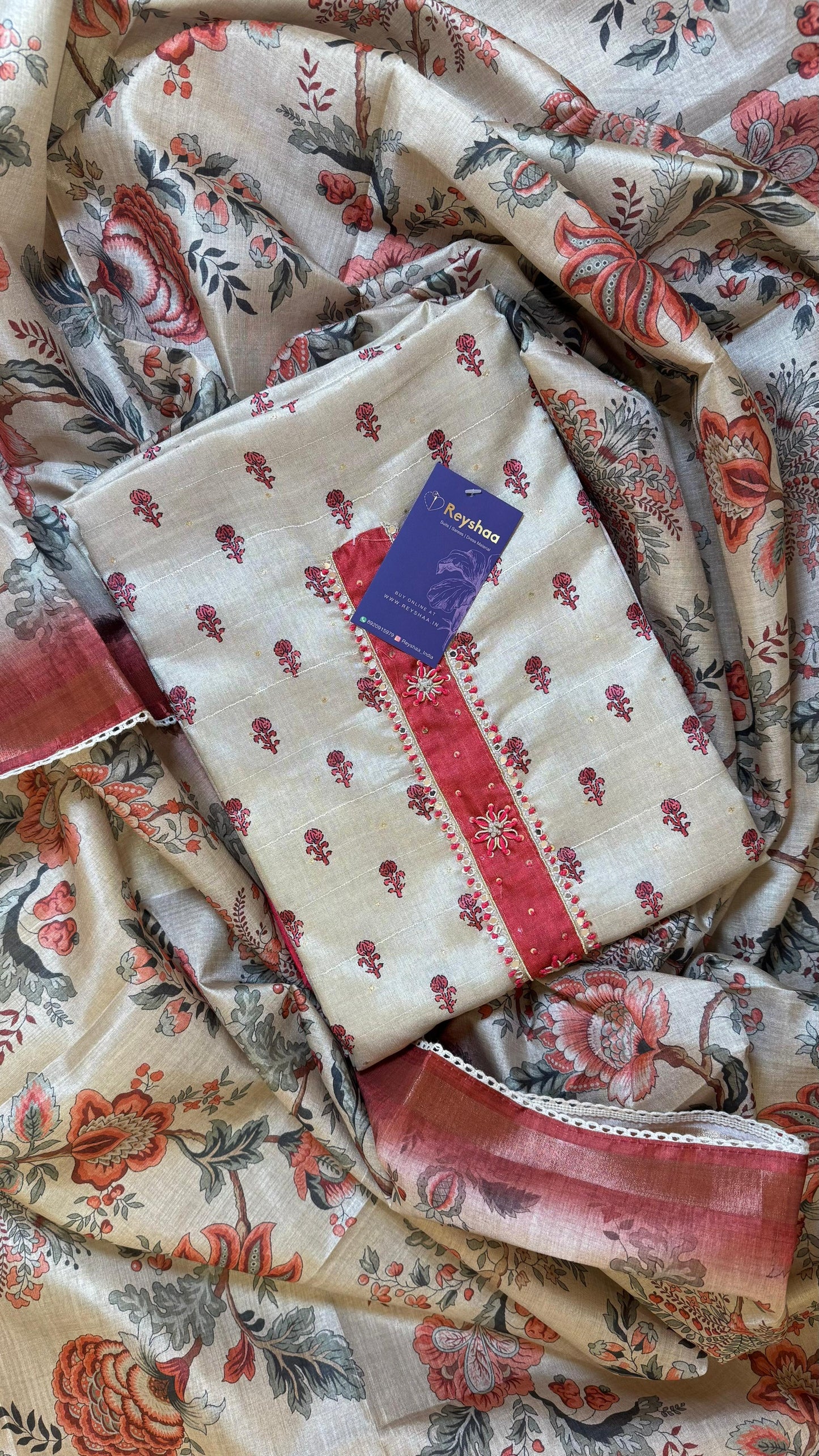 Women Handloom Tussar With Block Printing Silk Suit Dress Material Reyshaa