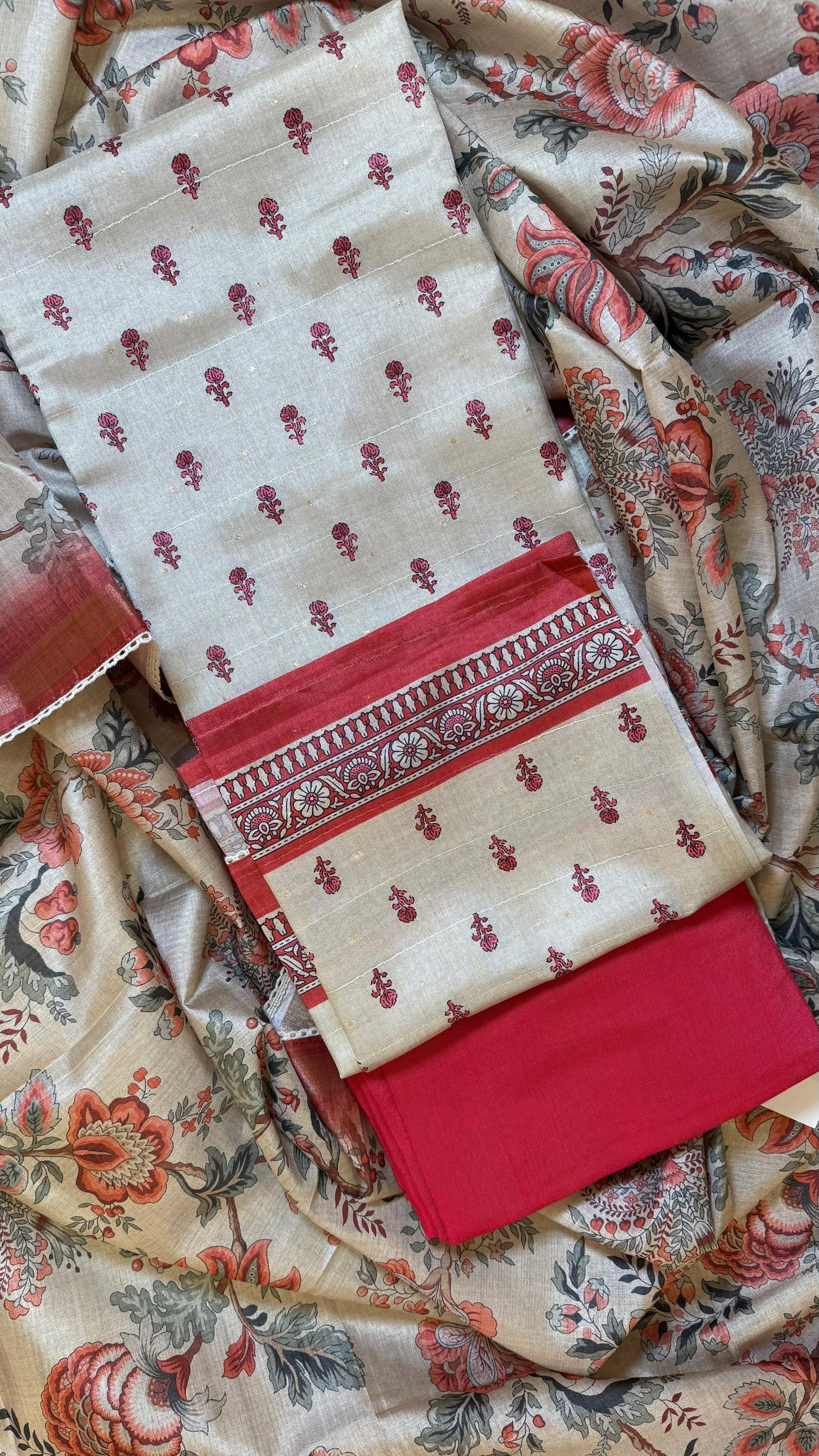 Women Handloom Tussar With Block Printing Silk Suit Dress Material Reyshaa