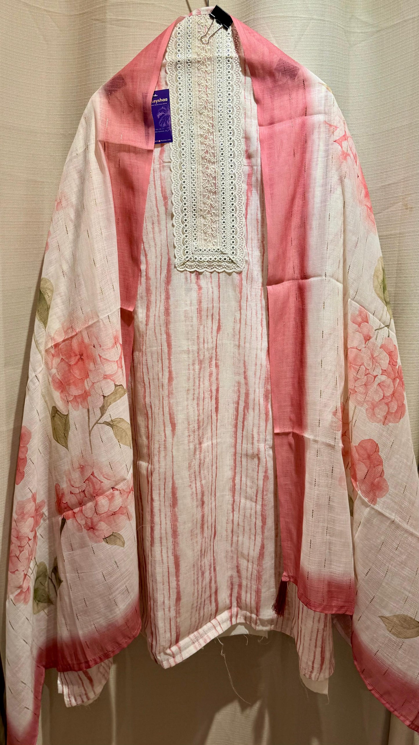 Women Linen With Crochet Neck Suit Dress Material