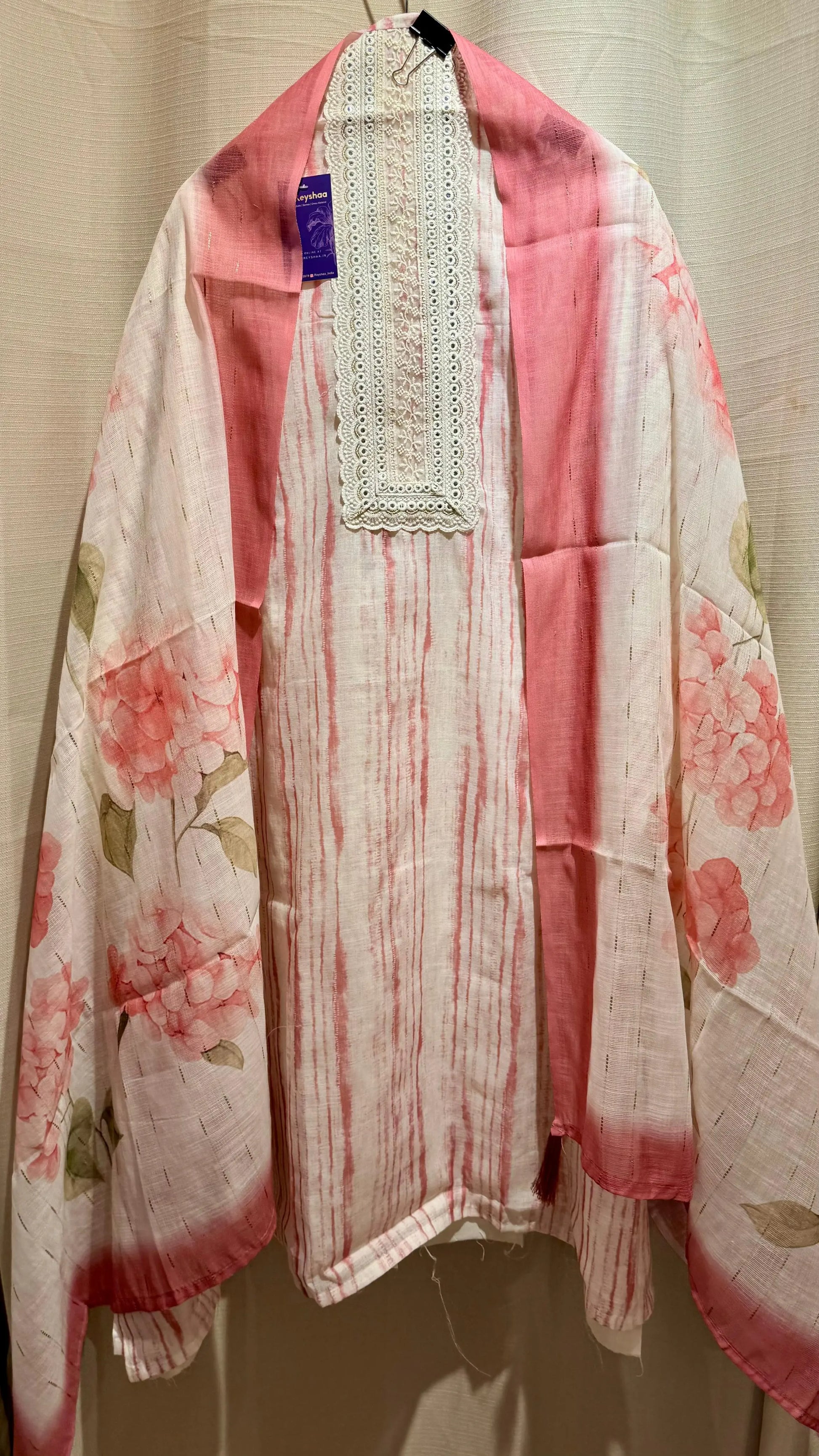 Women Linen With Crochet Neck Suit Dress Material Reyshaa