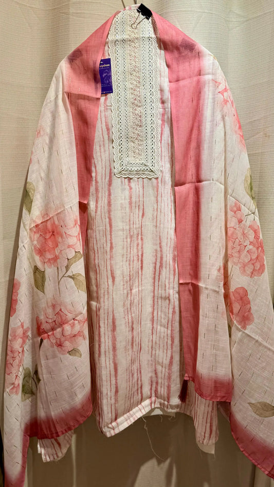 Women Linen With Crochet Neck Suit Dress Material Reyshaa