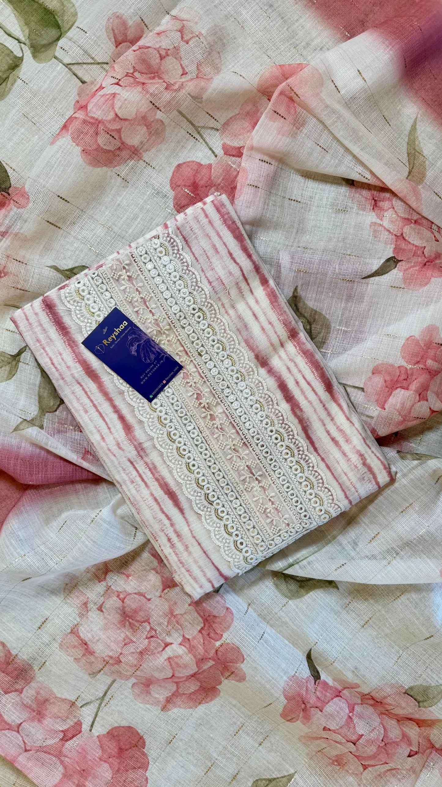 Women Linen With Crochet Neck Suit Dress Material Reyshaa