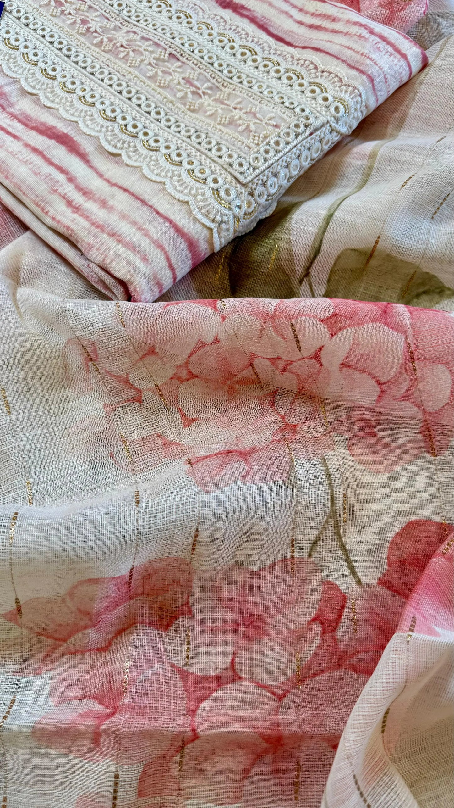 Women Linen With Crochet Neck Suit Dress Material Reyshaa