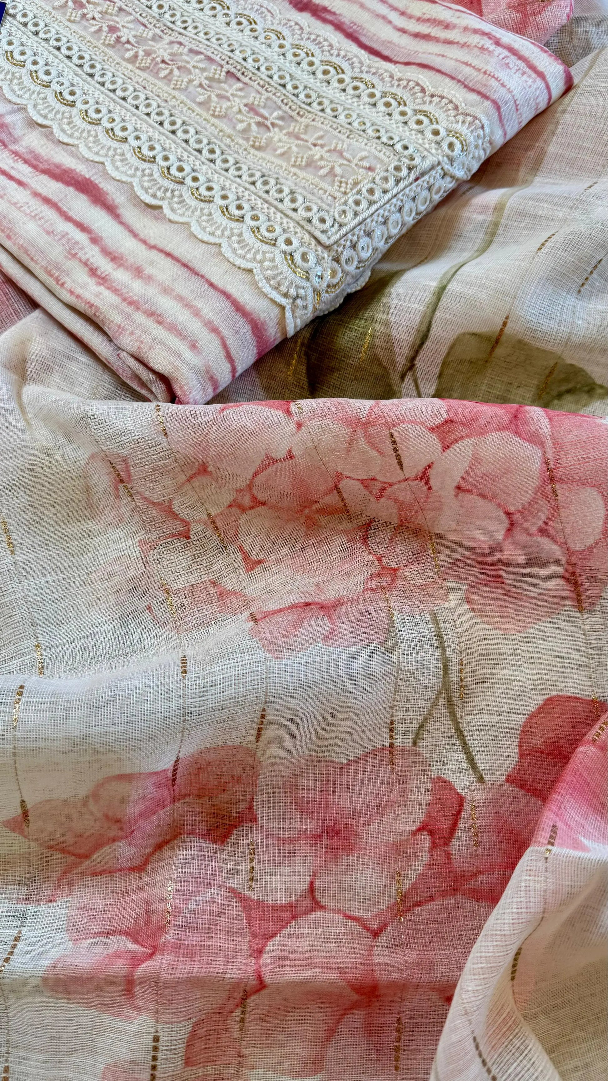 Women Linen With Crochet Neck Suit Dress Material Reyshaa