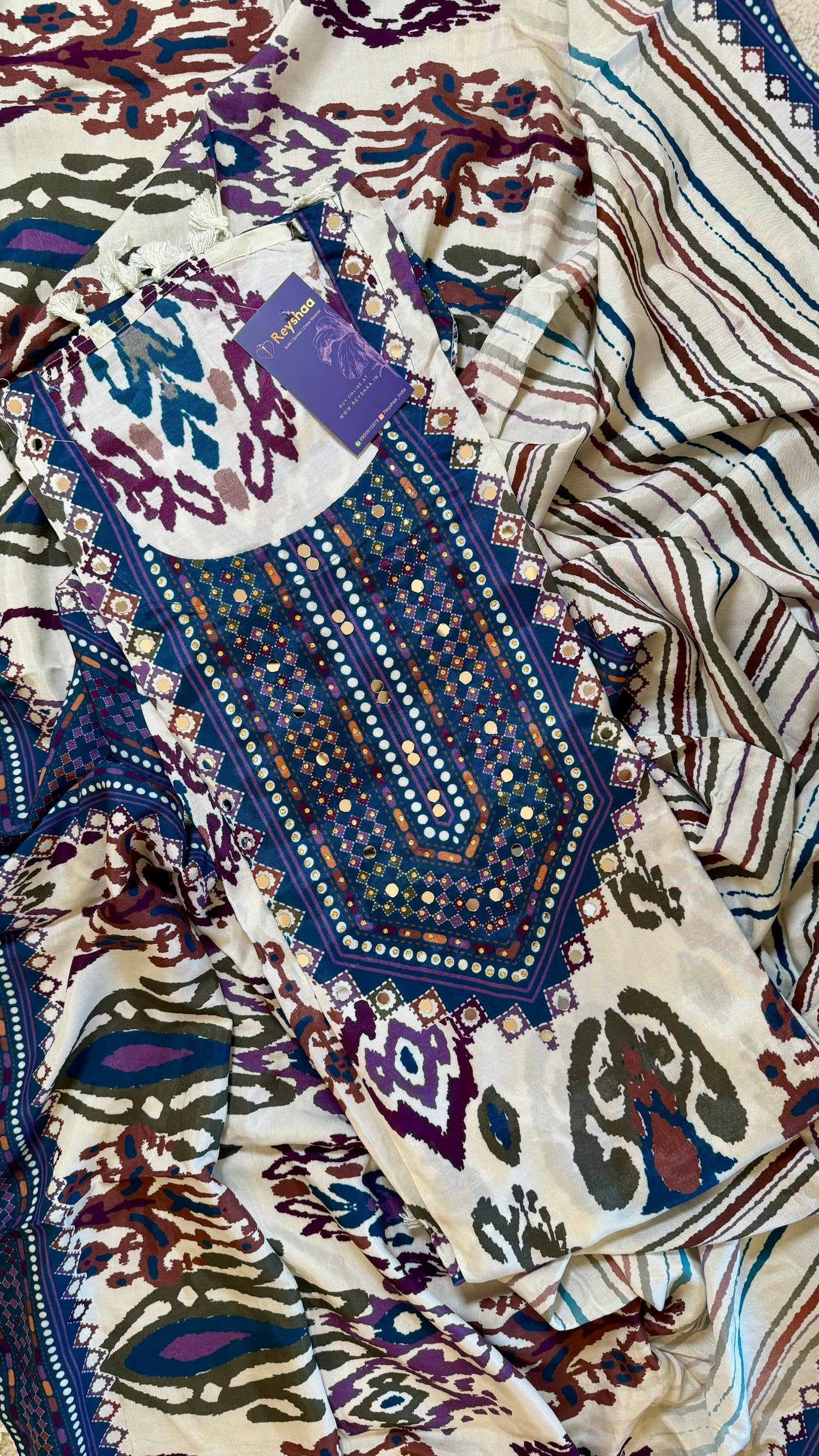 Women Muslin Patola Print Embellishing Suit Dress Material