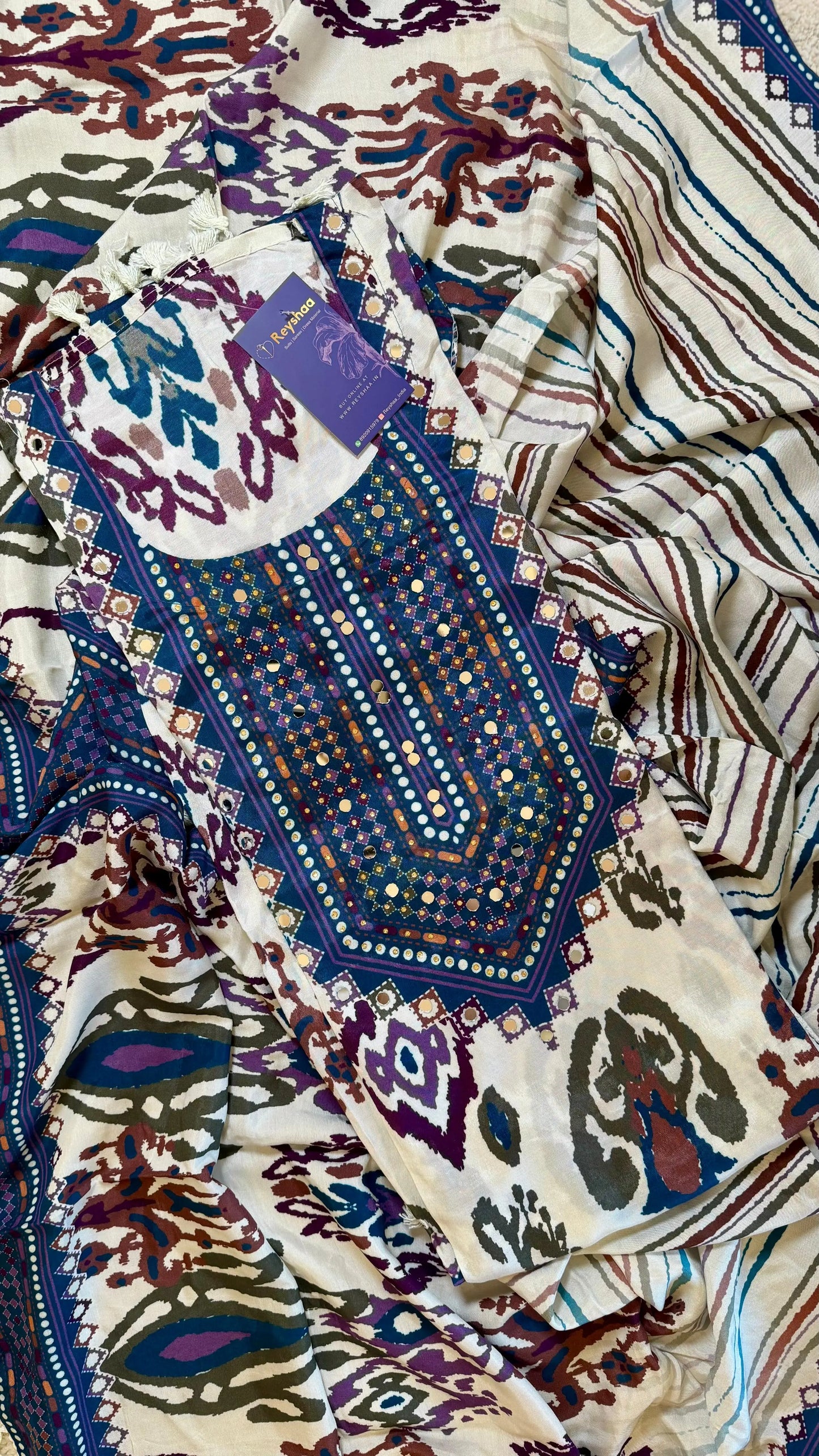 Women Muslin Patola Print Embellishing Suit Dress Material Reyshaa