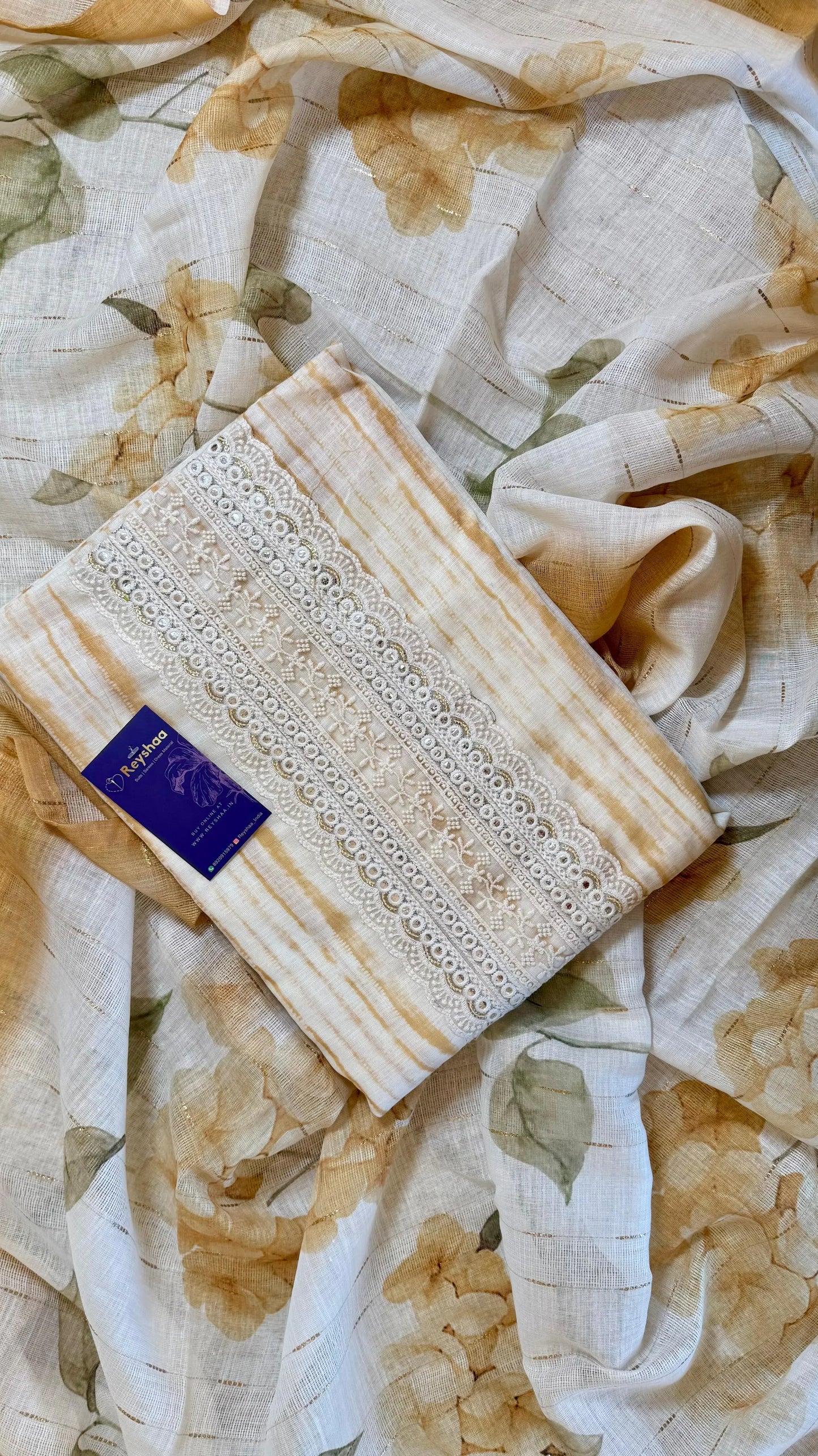 Women Linen With Crochet Neck Suit Dress Material Reyshaa